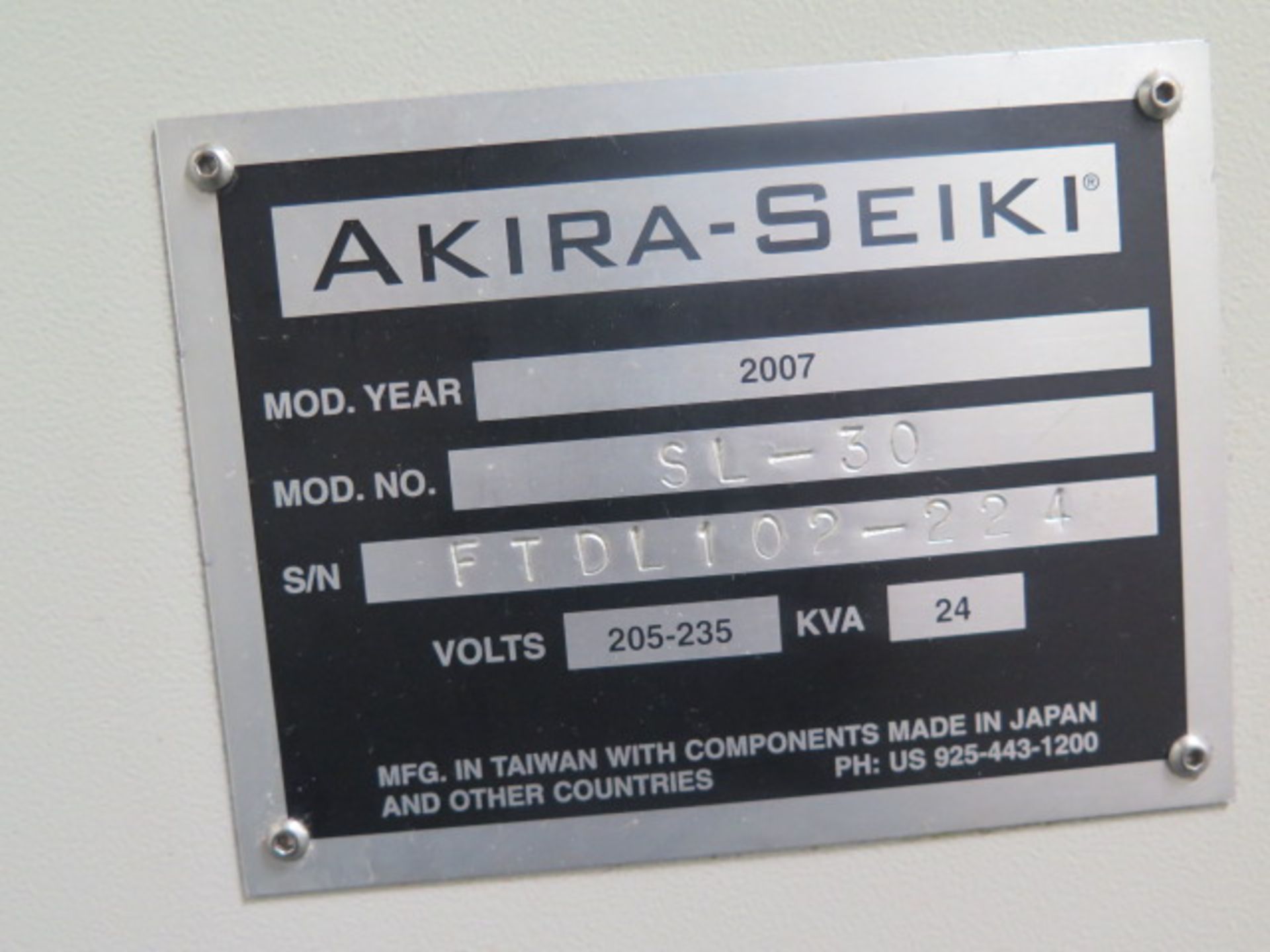 Akira Seiki SL-30 CNC Turning Center s/n PTDL102-224 w/ Fanuc Series 0i-TC Controls, Hand Wheel, - Image 10 of 10