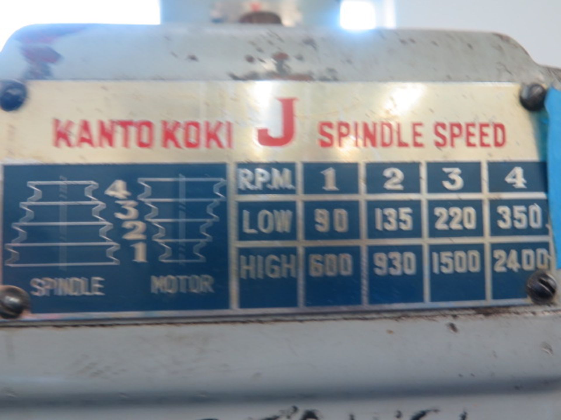 Kanto Koki “J-Spindle” Vertical Mill w/ 90-2400 RPM, 8-Speeds, Box Ways, 4” Riser, 9” x 42” Table - Image 5 of 5