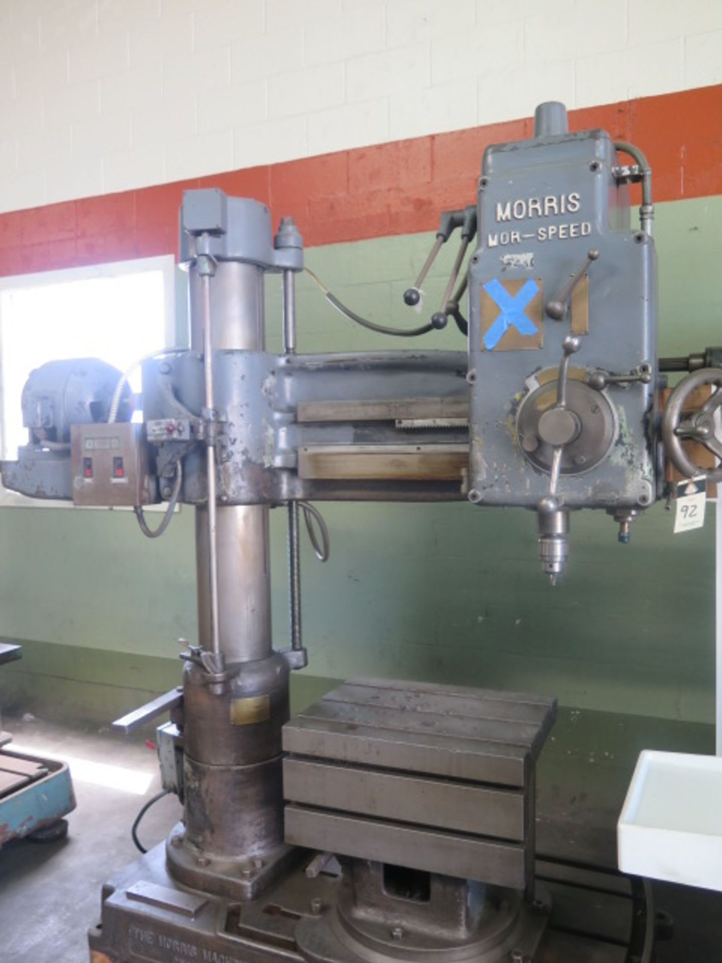 Morris “Mor-Speed” 9” Column x 24” Radial Arm Drill w/ Power Column and Feeds, Fixture Table