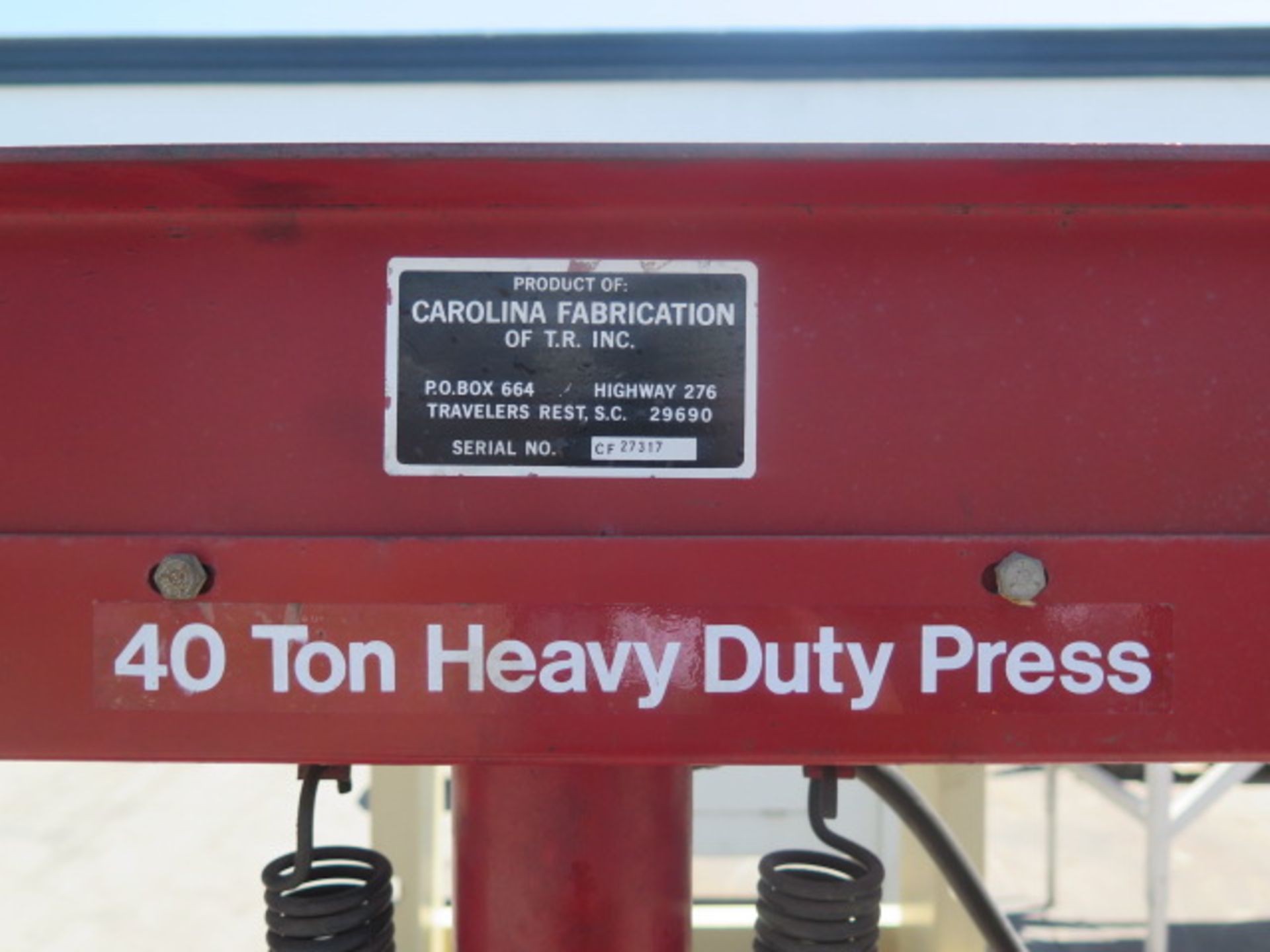 Carolina 40 Ton Hydraulic H-Frame Press s/n CF27317 - Image 4 of 4