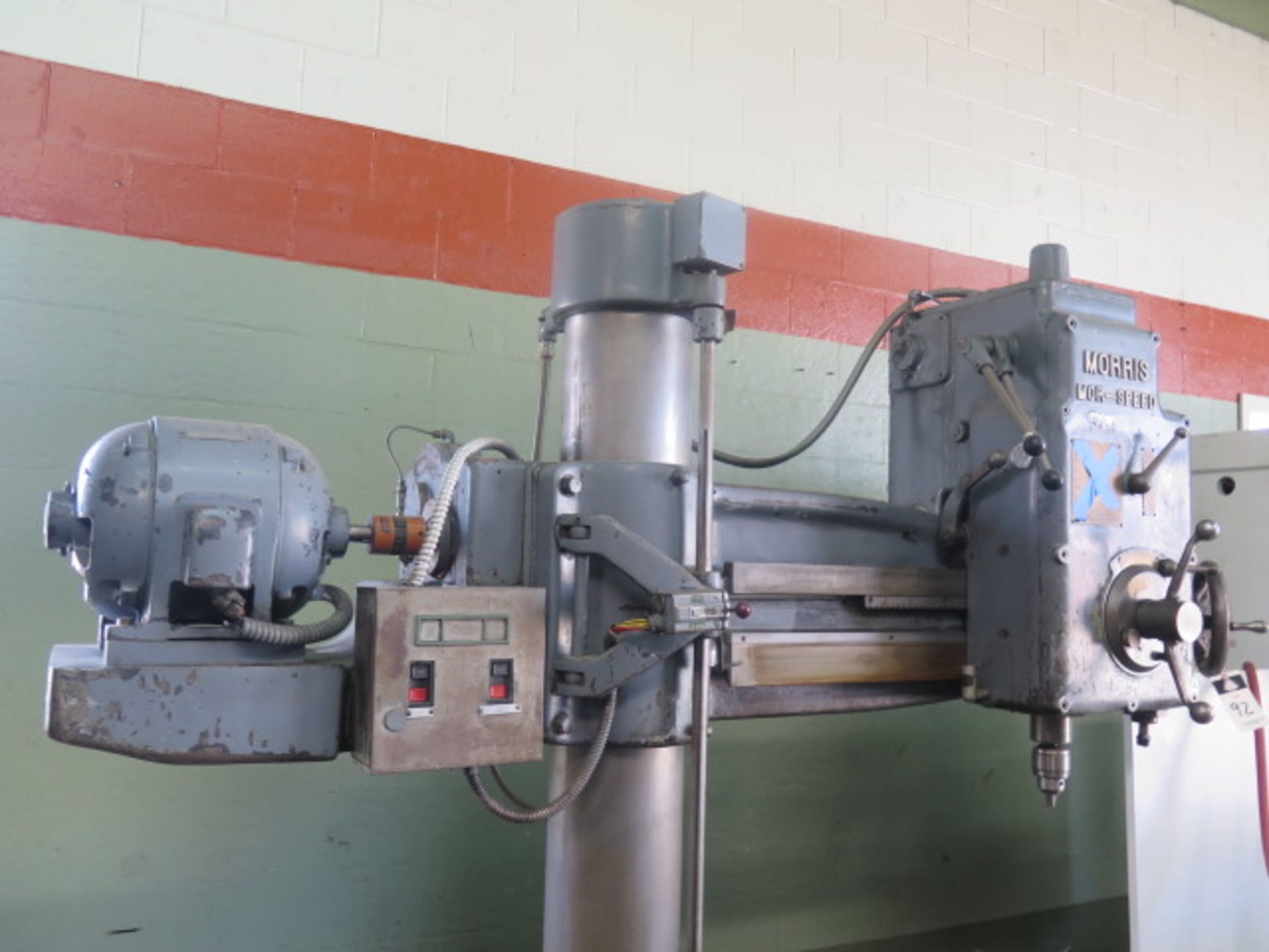 Morris “Mor-Speed” 9” Column x 24” Radial Arm Drill w/ Power Column and Feeds, Fixture Table - Image 3 of 6