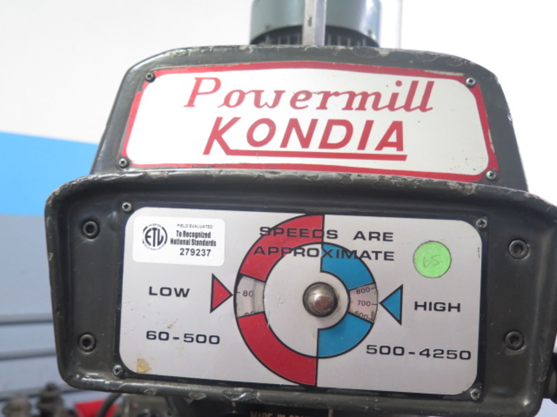 Kondia Power Mill mdl. G s/n F-398 w/ 2.2kw Motor, 60-4200 Dial Change RPM, Power Feed, 9” x 42” - Image 7 of 7