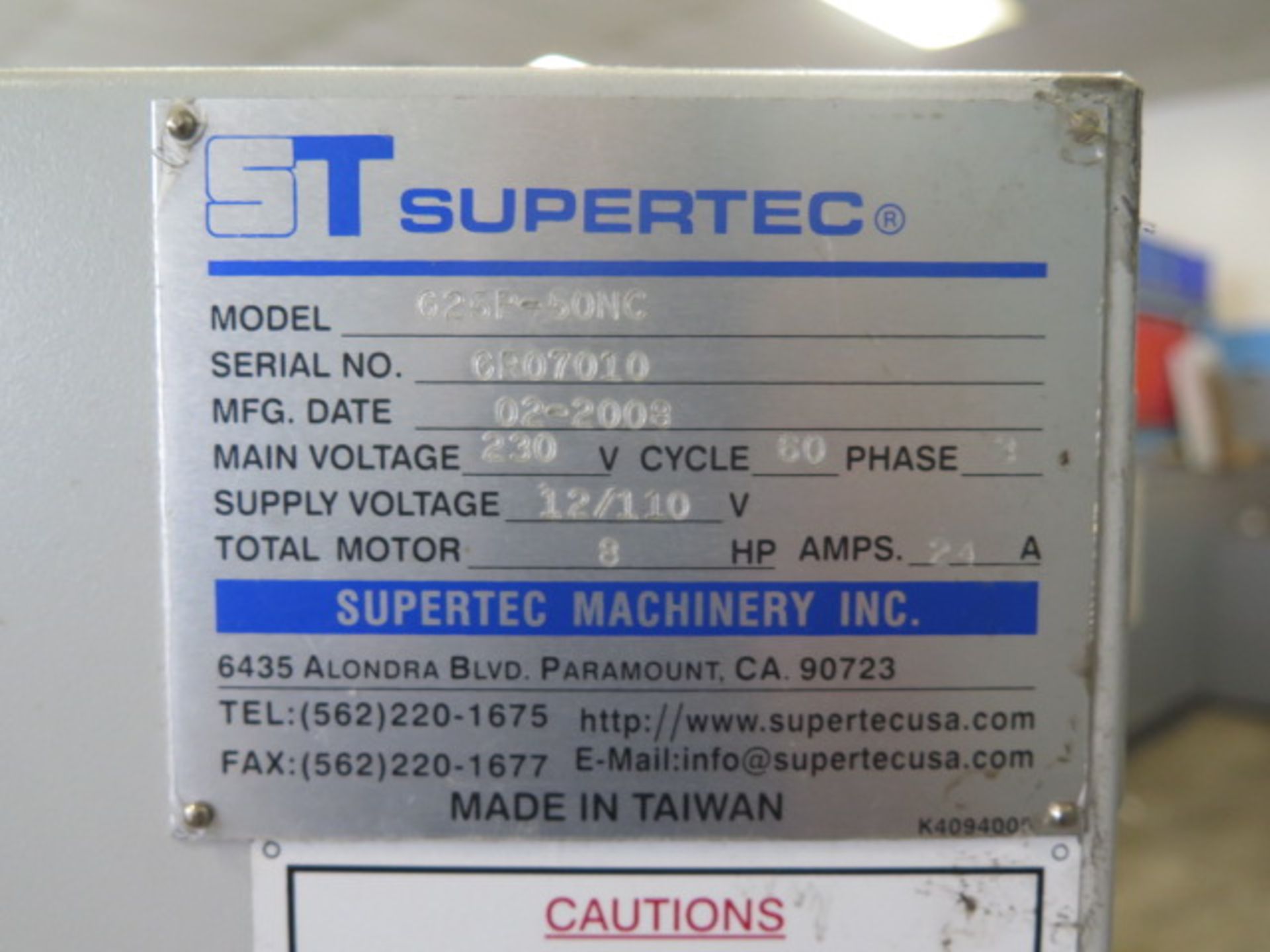 2008 Supertec G25P-50NC 10” x 20” NC Cylindrical Grinder s/n GR07010 w/ PLC Controls, Hand Wheel - Image 11 of 11