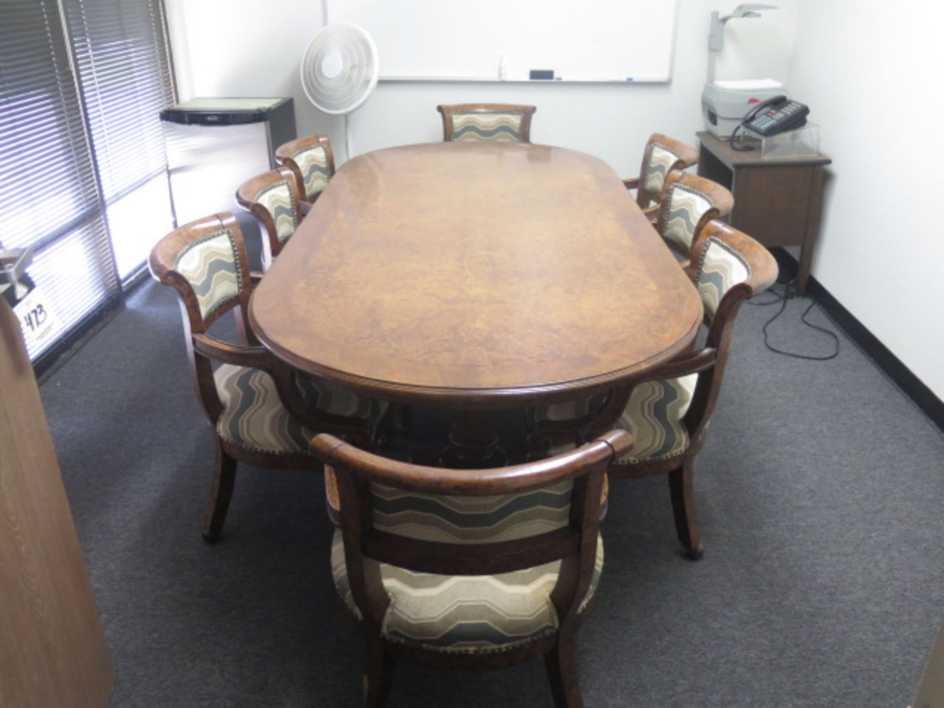 Conference Table, (8) Chairs and Refrigerator