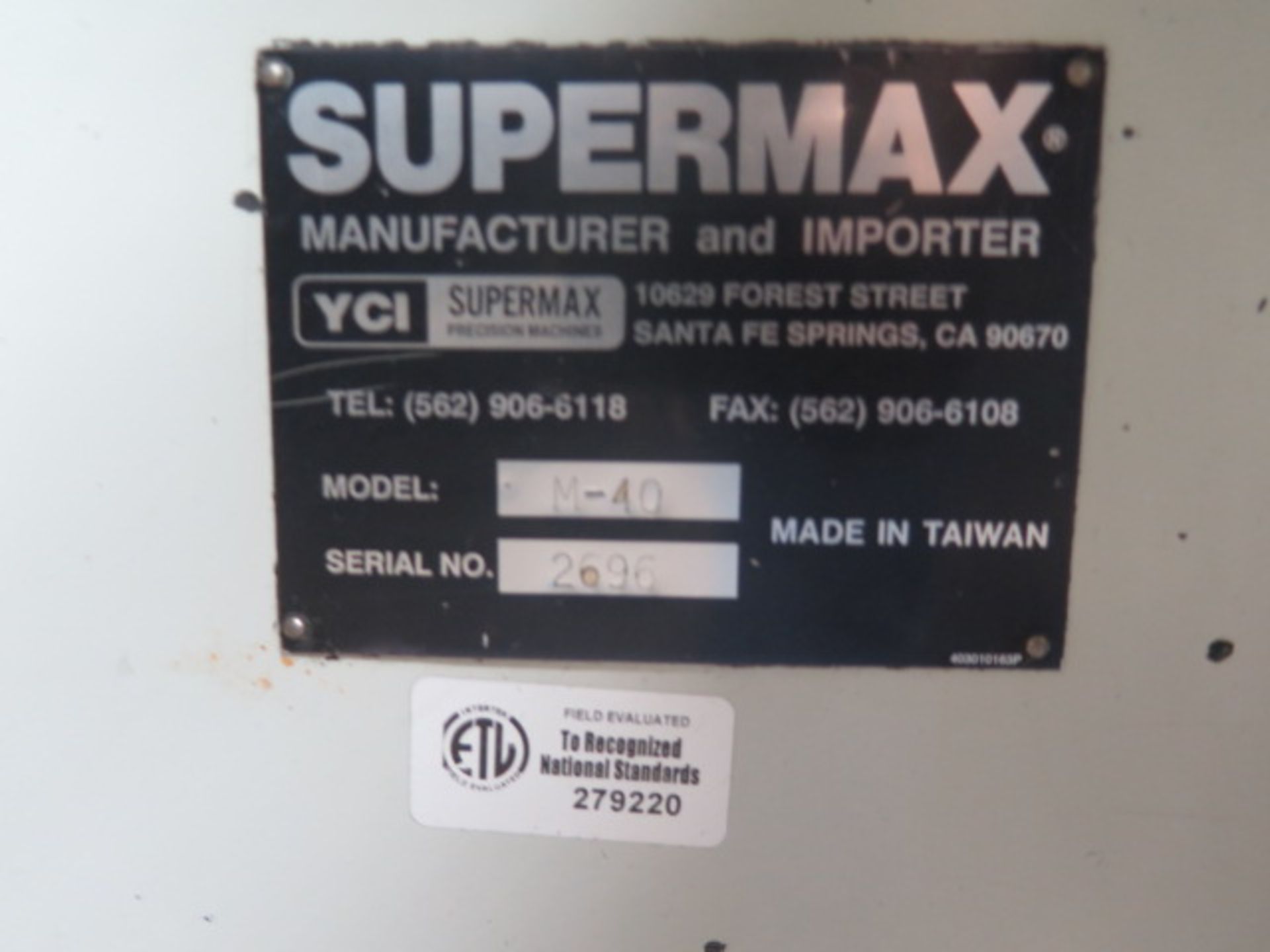 Supermax M-40 Universal Tool and Cutter Grinder s/n 2696 w/ Compound Dual Wheel Grinding Head, - Image 8 of 8