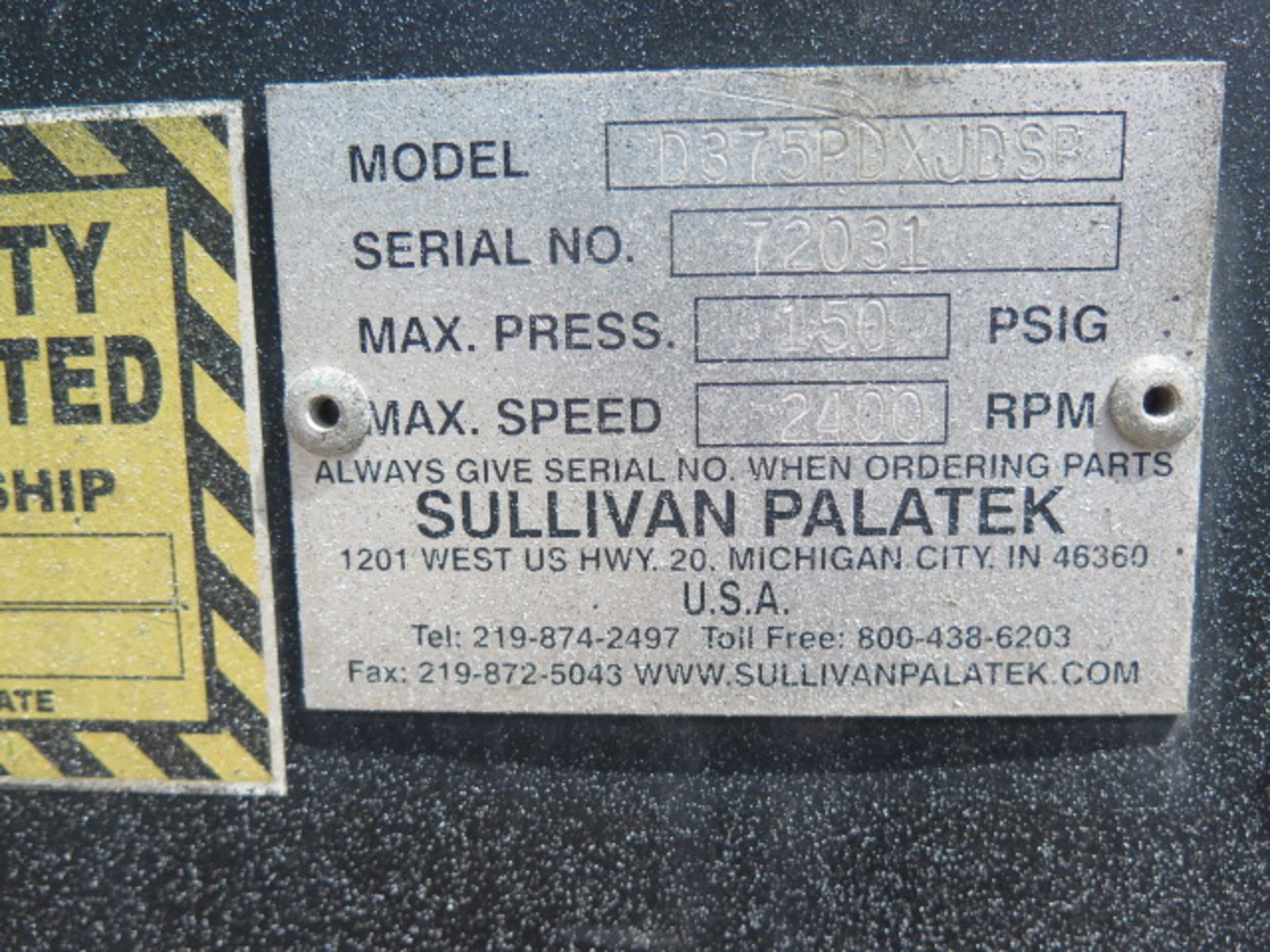 Sullivan Palatek mdl. D375PDXJBSB 150 PSI Towable Air Compressor w/ John Deer 4-Cylinder Diesel - Image 10 of 10