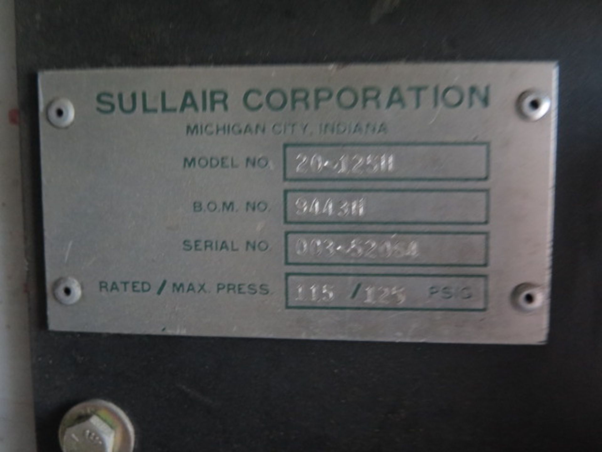 Sullair mdl. 20-125H 125Hp Rotary Screw Air Compressor s/n 003-52064 w/ Precooler, 18,465 Hours, 400 - Image 5 of 5