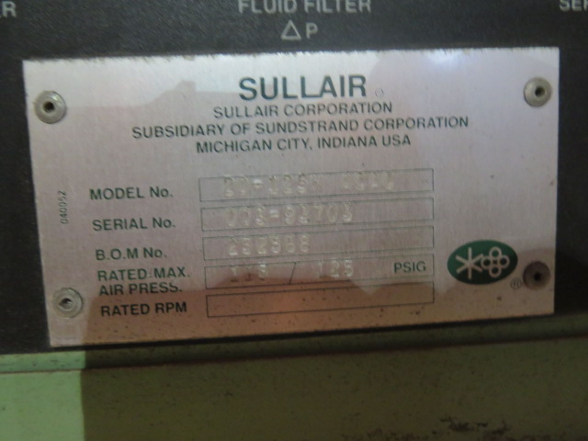 Sullair mdl. 20-125H 125Hp Rotary Screw Air Compressor s/n 003-93703 w/ 54,149 Hours - Image 6 of 6