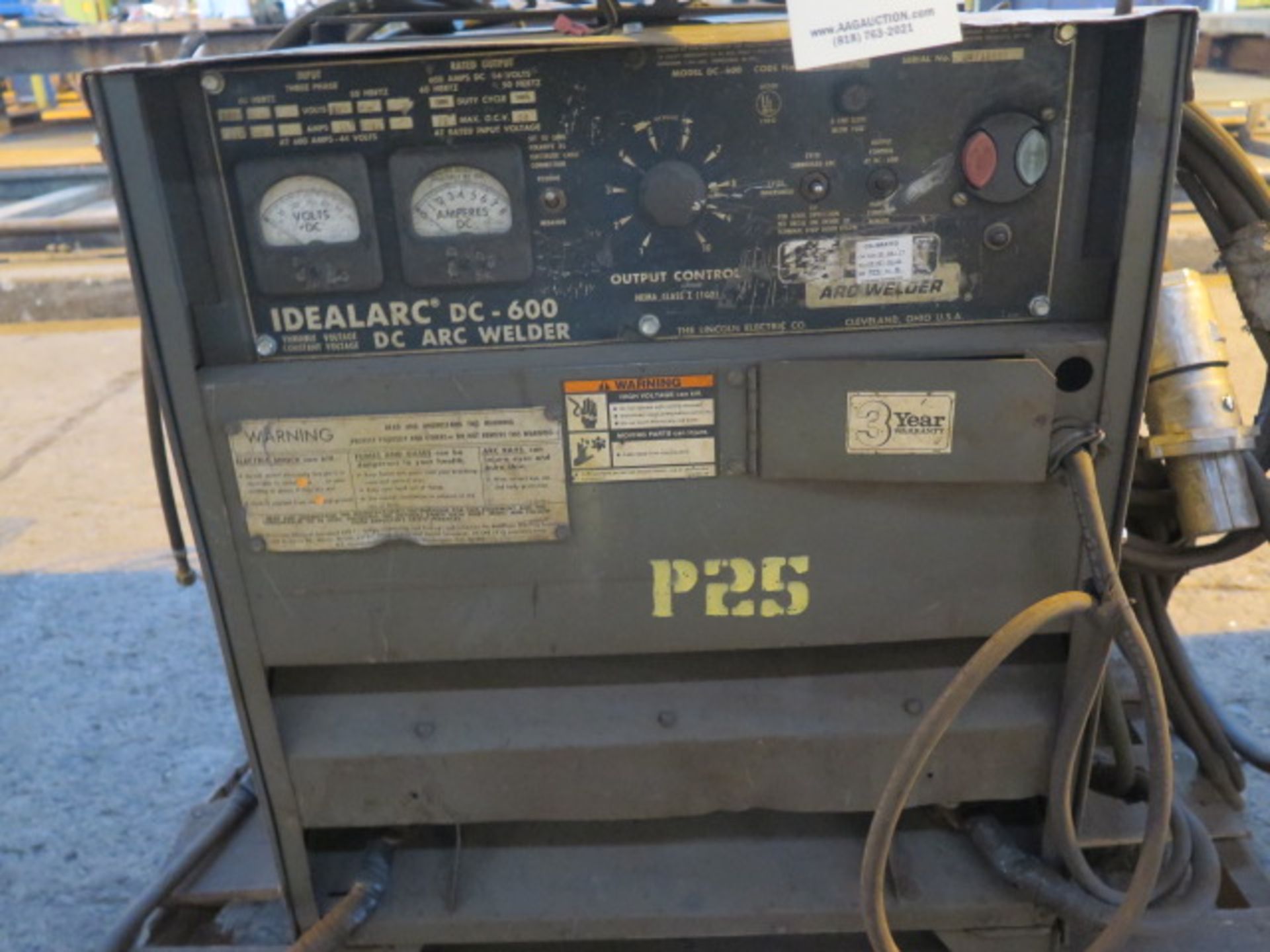 Lincoln Idealarc DC-600 VV-CV DC Arc Welding Power Source w/ Lincoln LN-7 Wire Feeder - Image 3 of 3