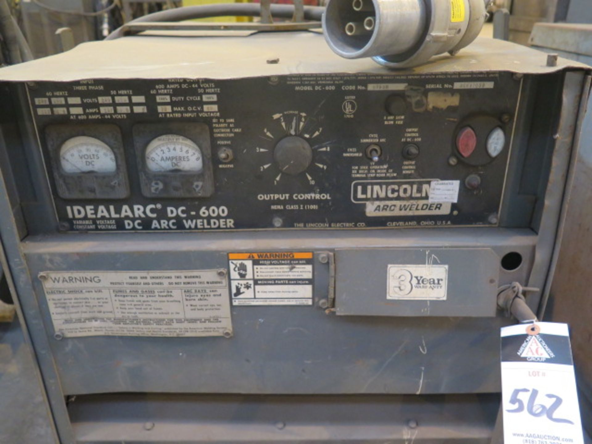 Lincoln Idealarc DC-600 VV-CV DC Arc Welding Power Source - Image 2 of 2