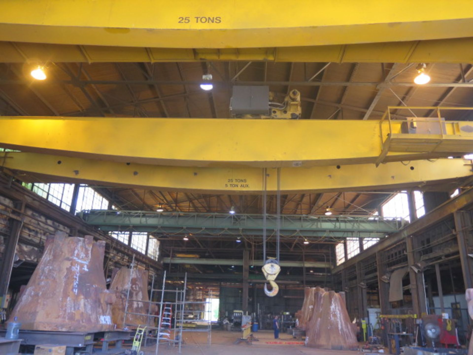 P & H 25 Ton Bridge Cranes w/ 5 Ton Secondary Hoist, Radio Controls