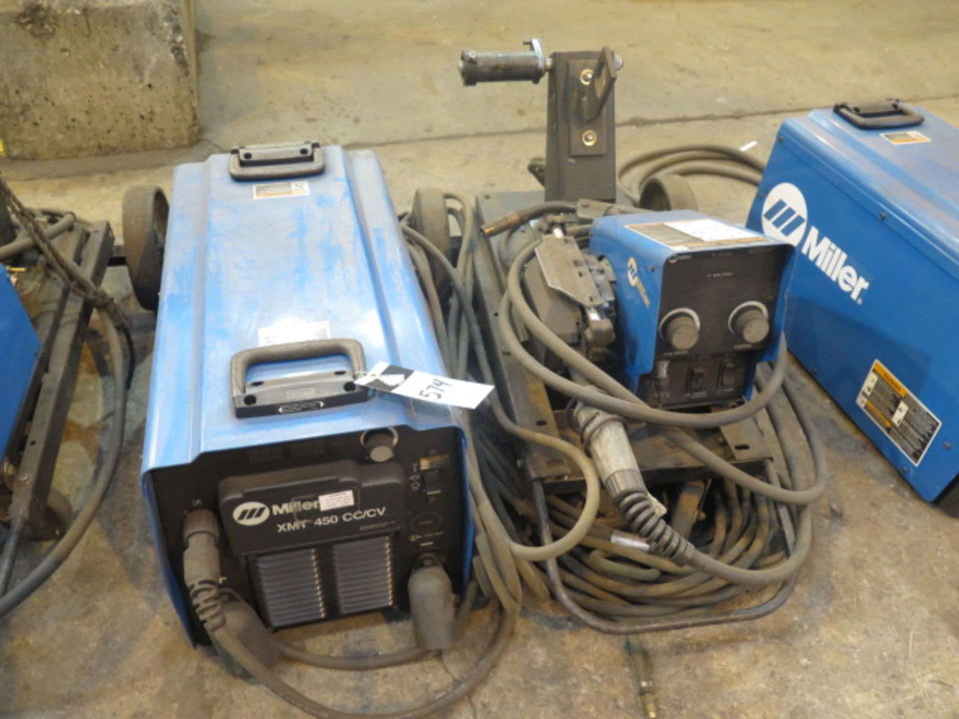 Miller XMT-450 CC/CV Arc Welding Power Source s/n MC450113U w/ Miller 70-Series Wire Feeder