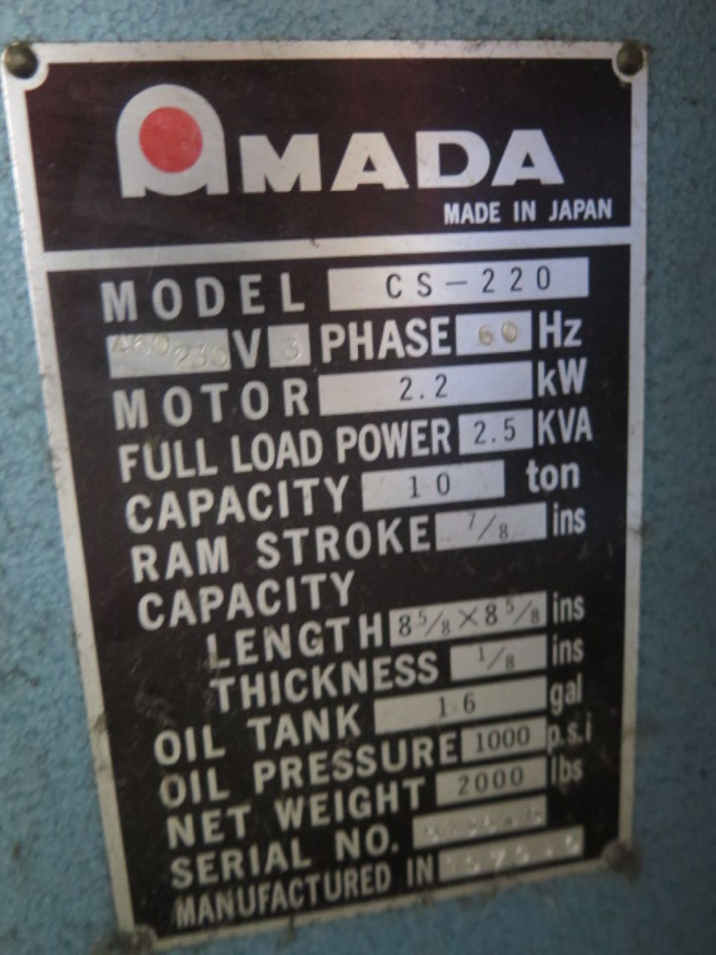 Amada CS-220 8 5/8” x 8 5/8” Hydraulic Corner Notcher s/n 543646 w/ Fence System - Image 9 of 9