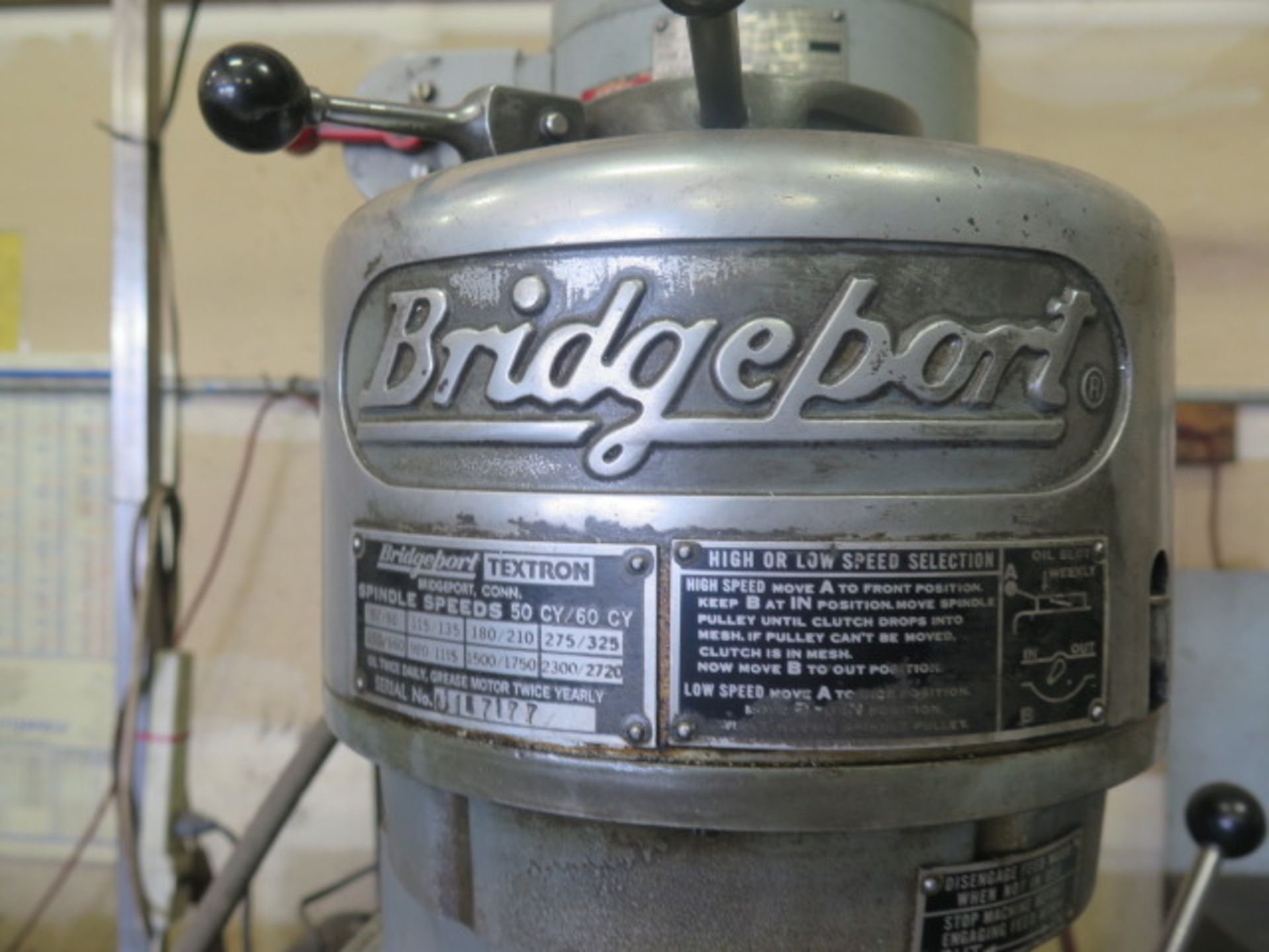 Bridgeport Vertical Mill w/ 1Hp Motor, 80-2720 RPM, 8-Speeds, Power Feed, Trava-Dial, 9” x 42” - Image 3 of 7