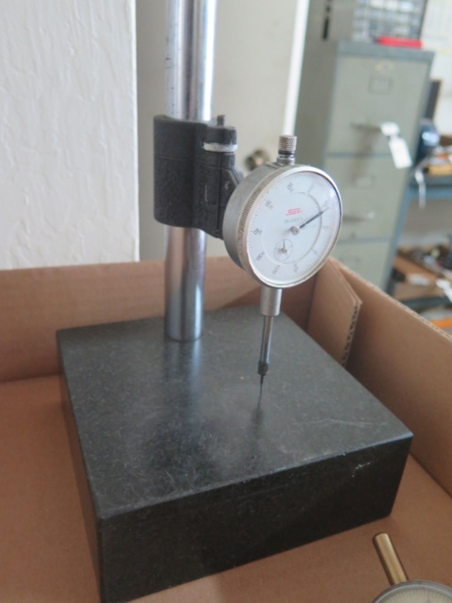 6" x 6" Grinite Indicator Base and Dial Drop Indicators - Image 2 of 3