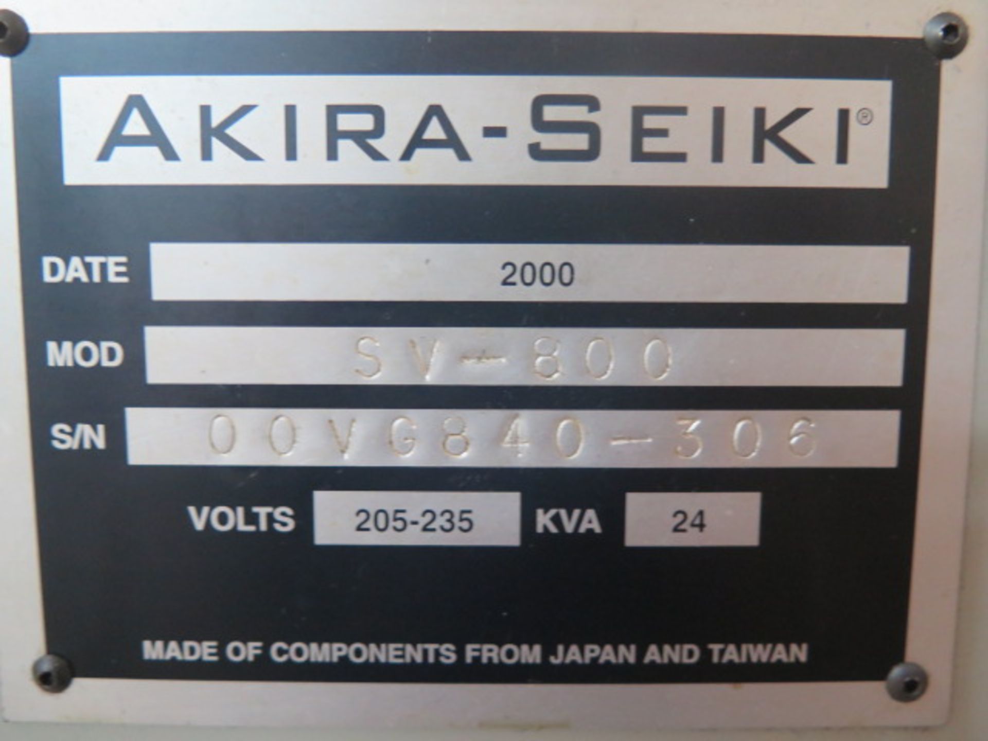 2000 Akira Seiki SV-800 CNC Vertical Machining Center s/n 00VG840-306 w/ Mitsubishi Controls, Hand - Image 13 of 13