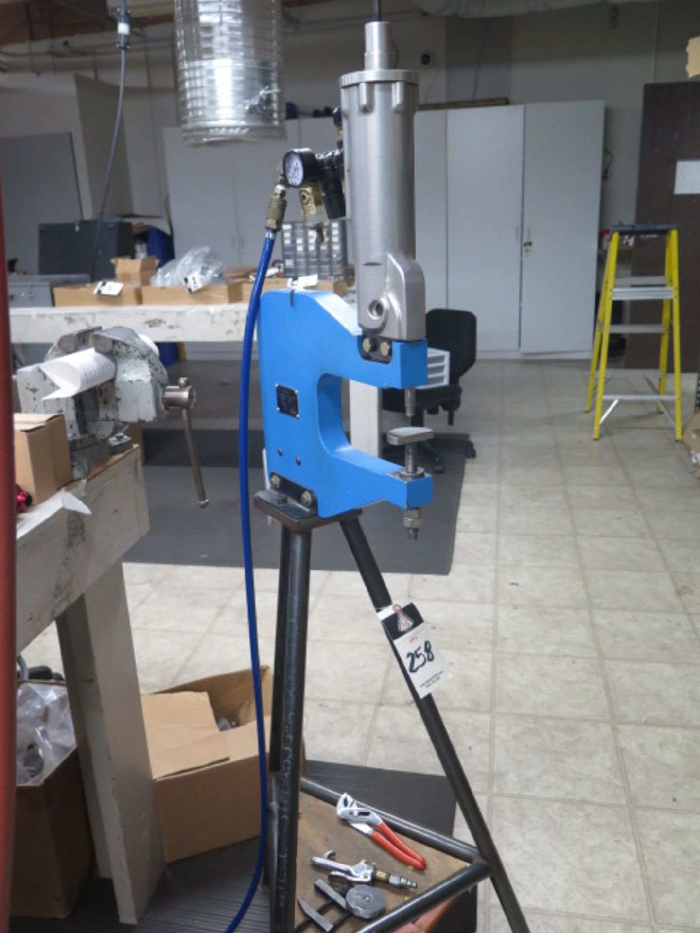 General Pneumatics mdl. 6000CS Pneumatic C-Frame Insertion Press w/ 6 ½” Throat, Stand