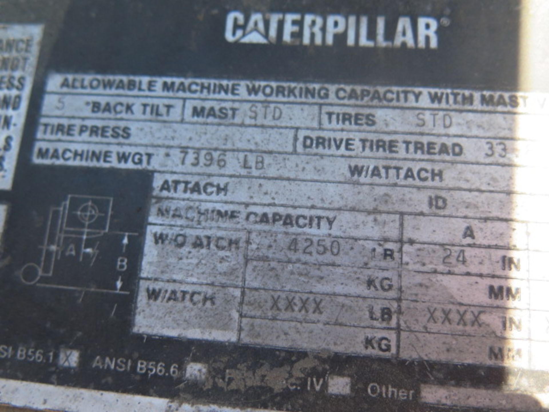 Caterpillar T40E 4250 Lb Cap Short Mast LPG Forklift s/n 5HD00218 w/ 2-Stage Short Mast, 82” Lift - Image 7 of 8