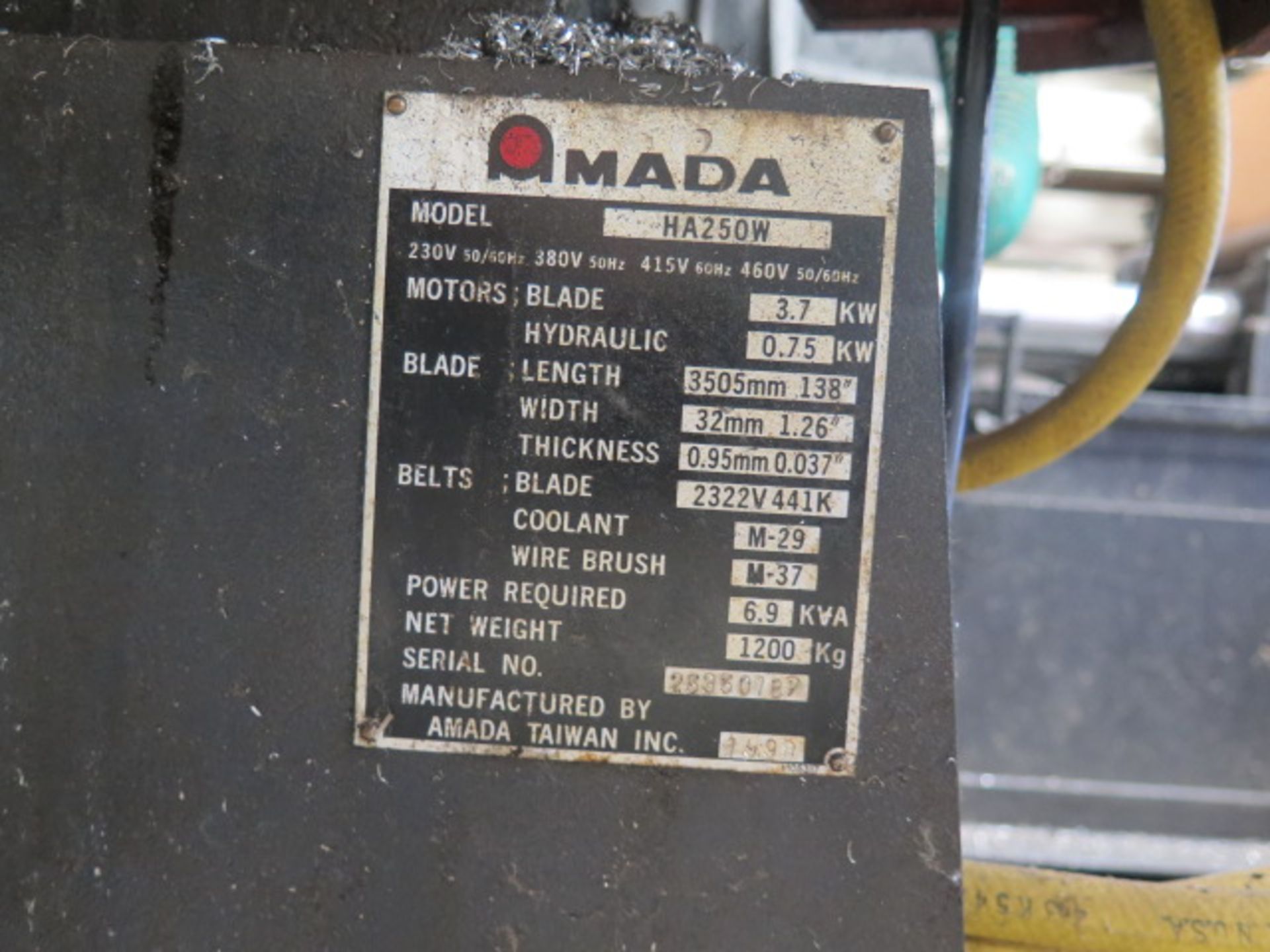 1996 Amada Ha250W 10” Automatic Hydraulic Horizontal Band Saw s/n 25350187 w/ Amada Controls, - Image 12 of 12