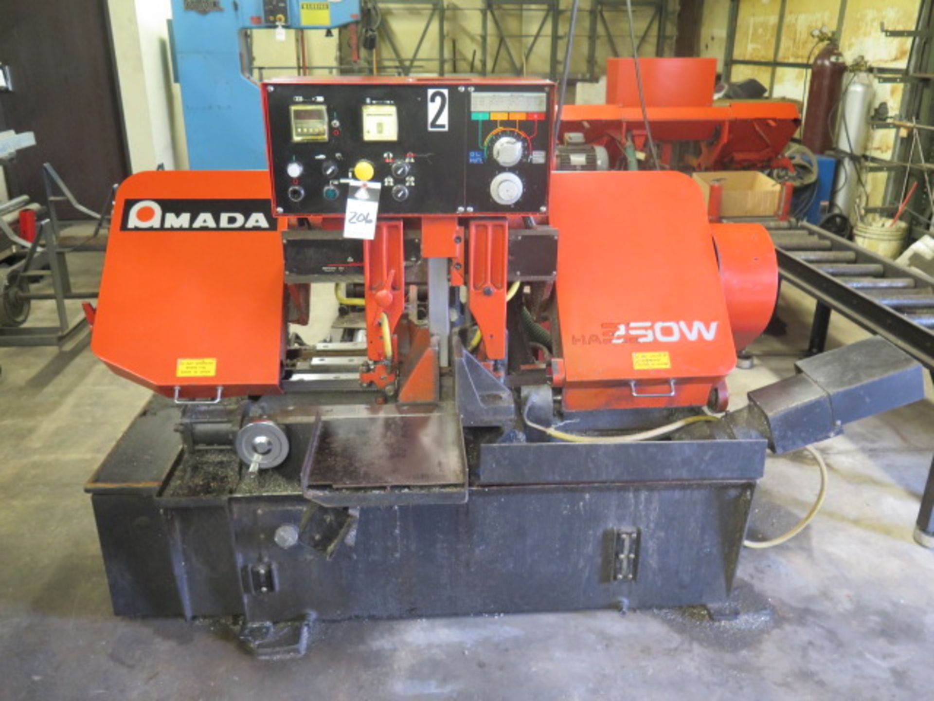 1996 Amada Ha250W 10” Automatic Hydraulic Horizontal Band Saw s/n 25350220 w/ Amada Controls,