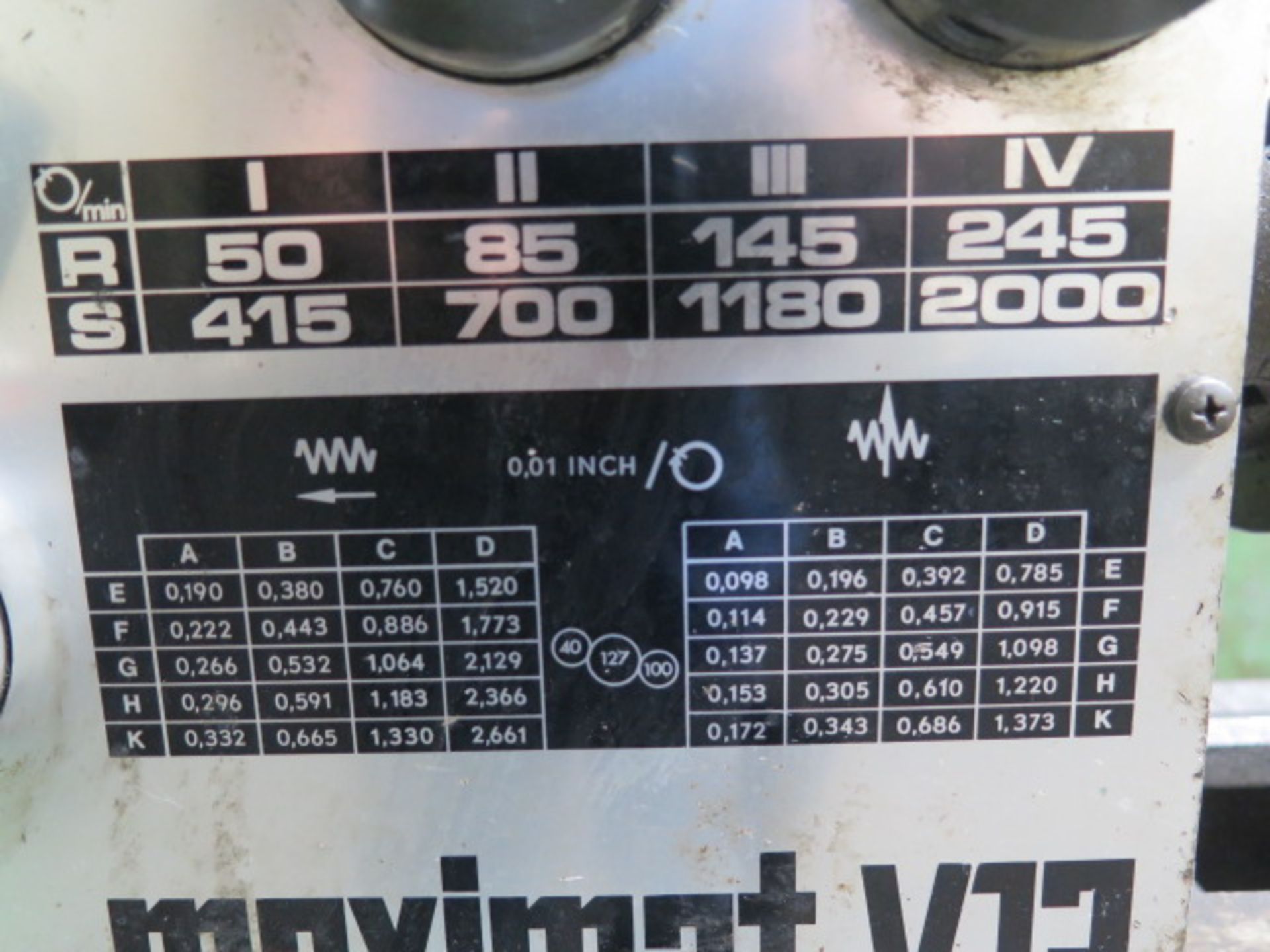 Maximat V13 13" x 36" Geared Head Lathe s/n D1H8104002 w/ 50-2000 RPM, Taper Attachment, Inch/mm - Image 5 of 13