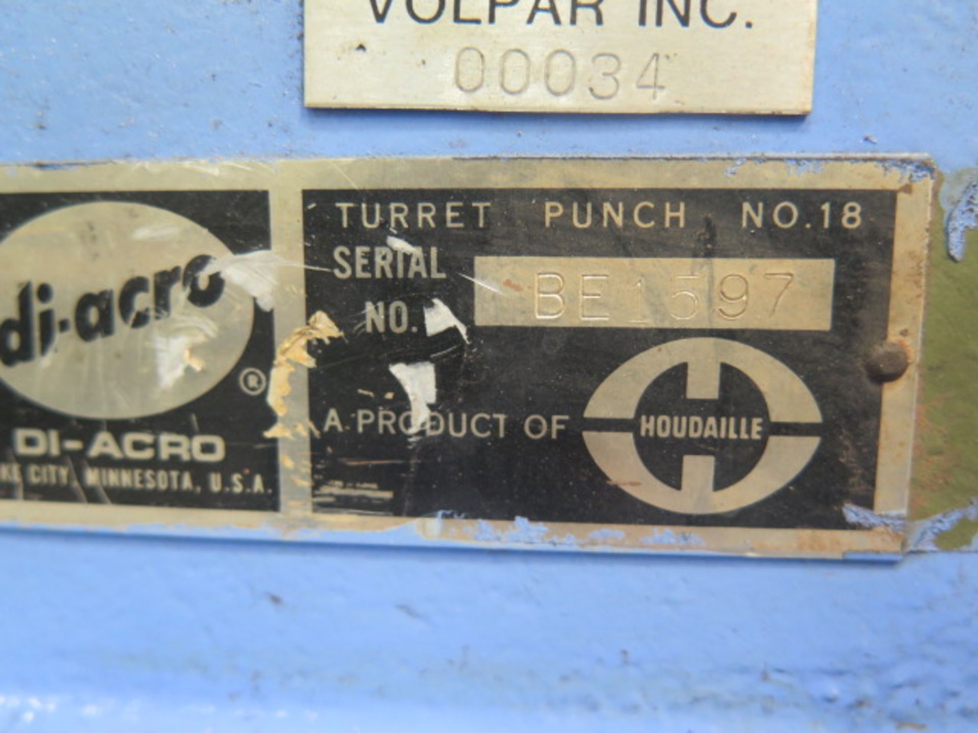 DiAcro Turret Punch No.18 18-Station Turret Punch Press s/n BE1597 w/ 1/8" to 1 1/2" Punched Hole - Image 6 of 6