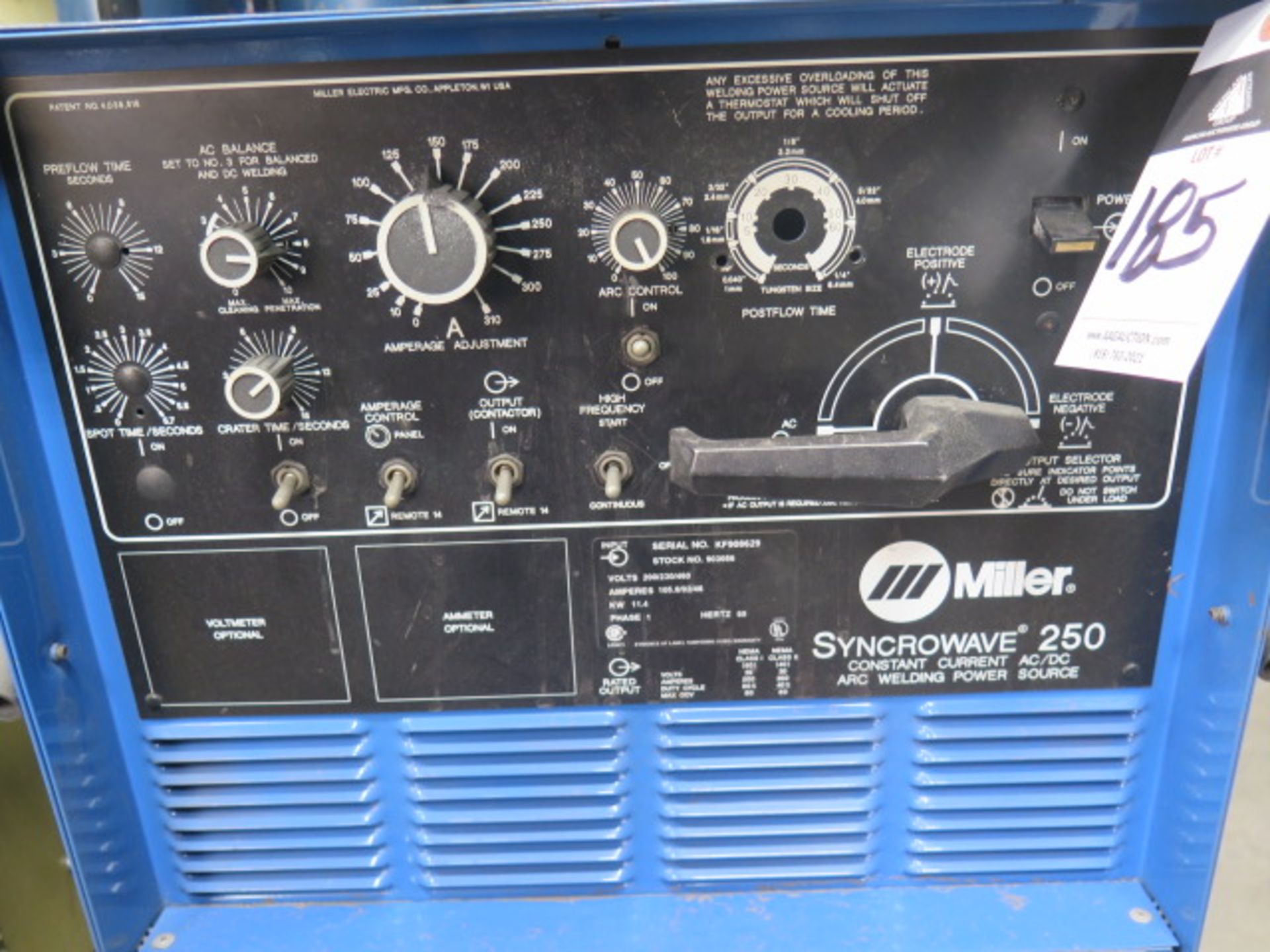 Miller Syncrowave 250 CC-AC/DC Arc Welding Power Source s/n KF908629 (NEEDS REPAIR) - Image 2 of 4