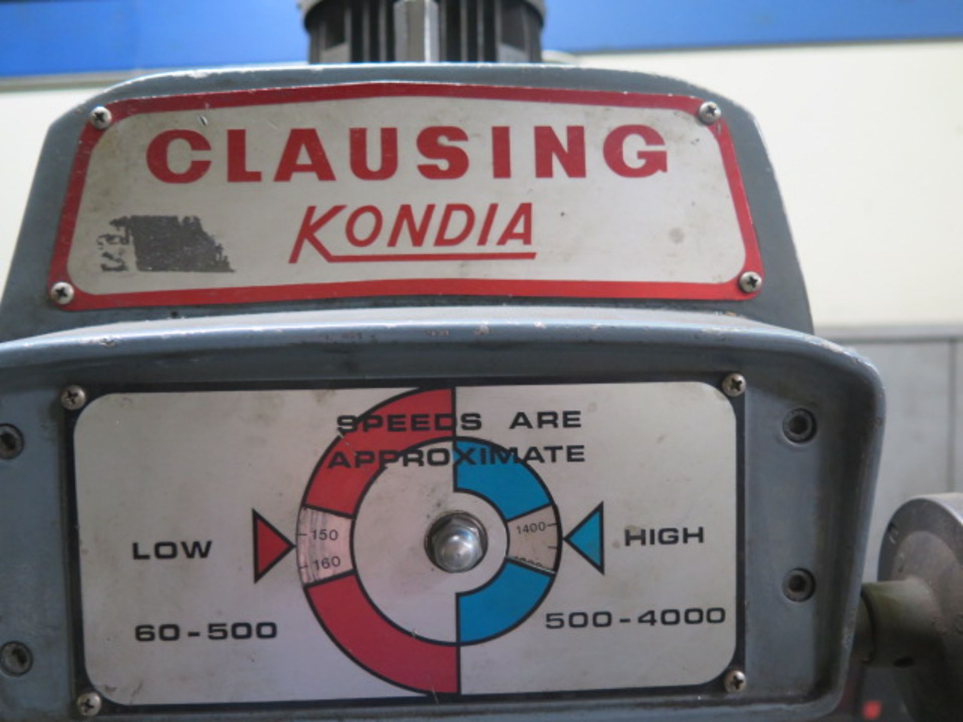 Clausing Kondia FV-1 Vertical Mill s/n Z-19 w/ Sargon DRO, 60-4000 Dial Change RPM, Chrome Ways, - Image 3 of 10