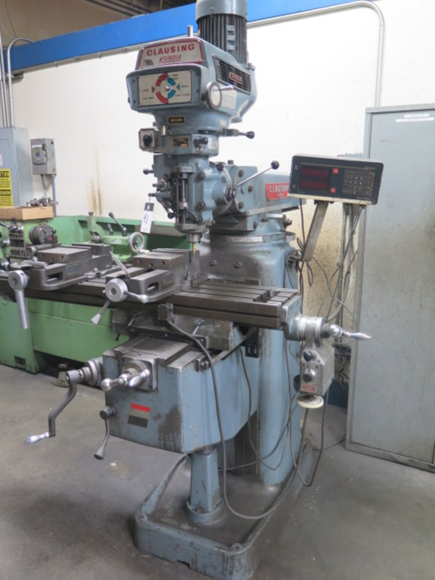 Clausing Kondia FV-1 Vertical Mill s/n Z-19 w/ Sargon DRO, 60-4000 Dial Change RPM, Chrome Ways,