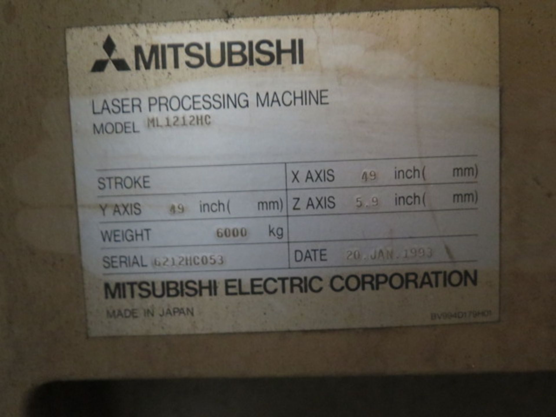 1993 Mitsubishi 1212HC CNC Laser Contour Machine s/n 6212HC053 w/ Mitsubishi LC10B2 Controls, 1993 - Image 17 of 17