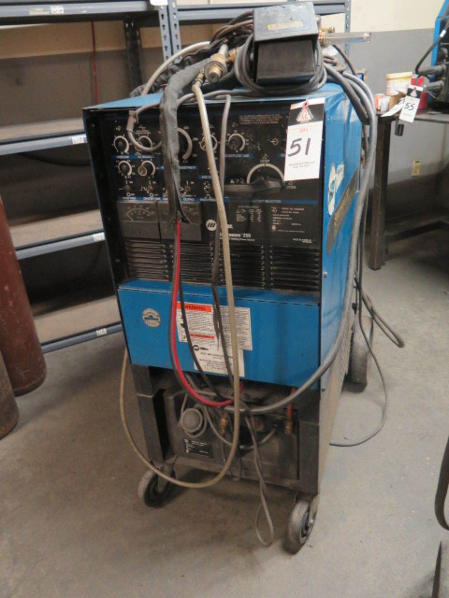 Miller Syncrowave 250 CC-AC/DC Arc Welding Power Source s/n KK032626 w/ Cooler Cart