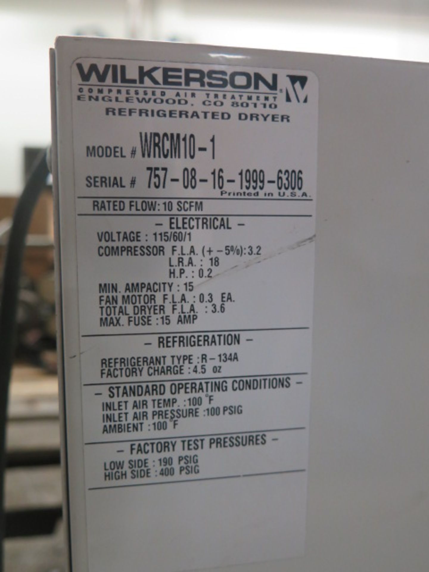 Wilkerson mdl. WRCM10-1 Refrigerated Air Dryer s/n 757-08-16-1999-6306 (Appears New) - Image 4 of 4