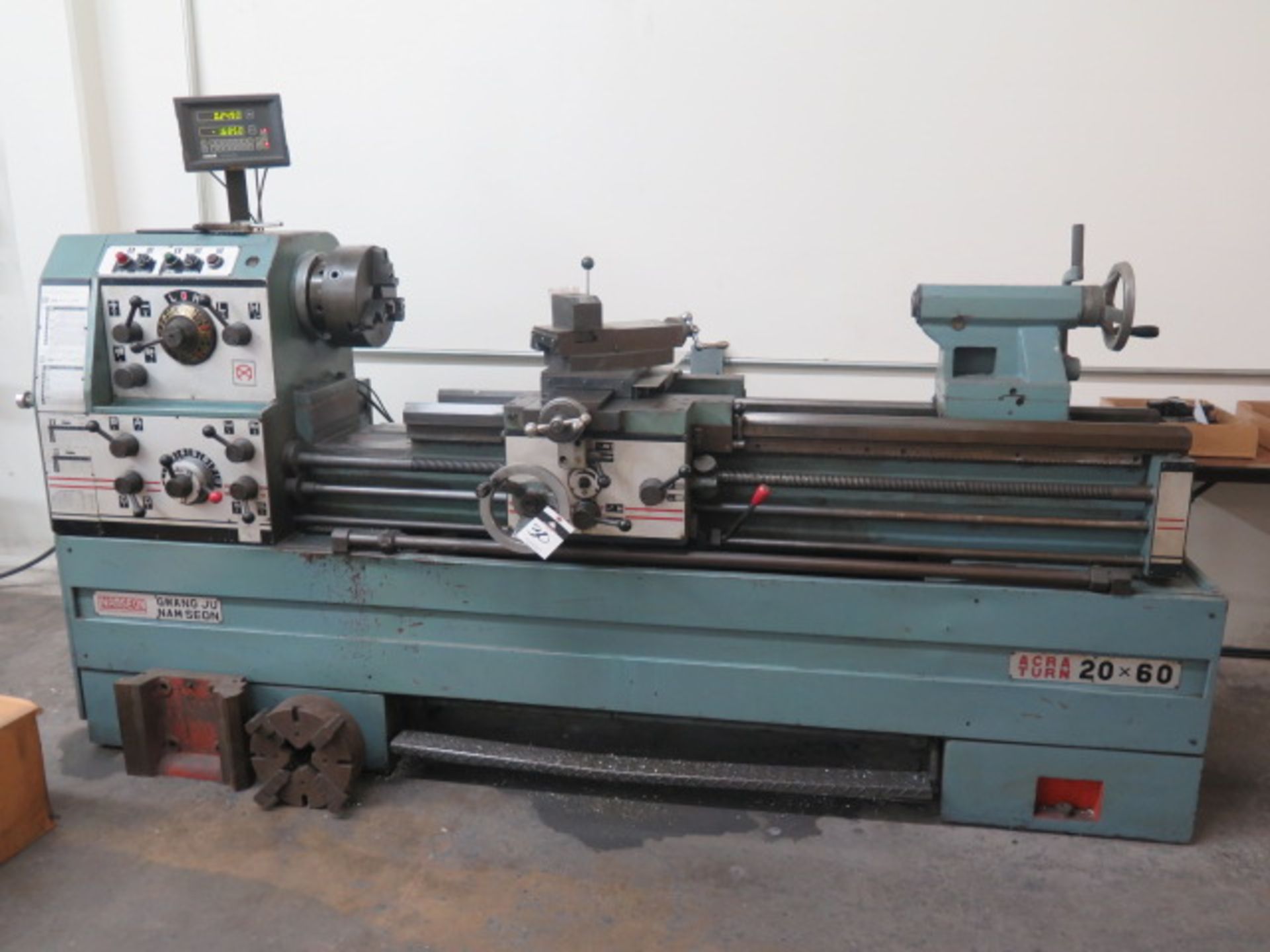 Namseon / Acra Turn 20X60 20” x 60” Geared Head Gap Bed Lathe s/n 6-8601285 w/ Newall Sapphire