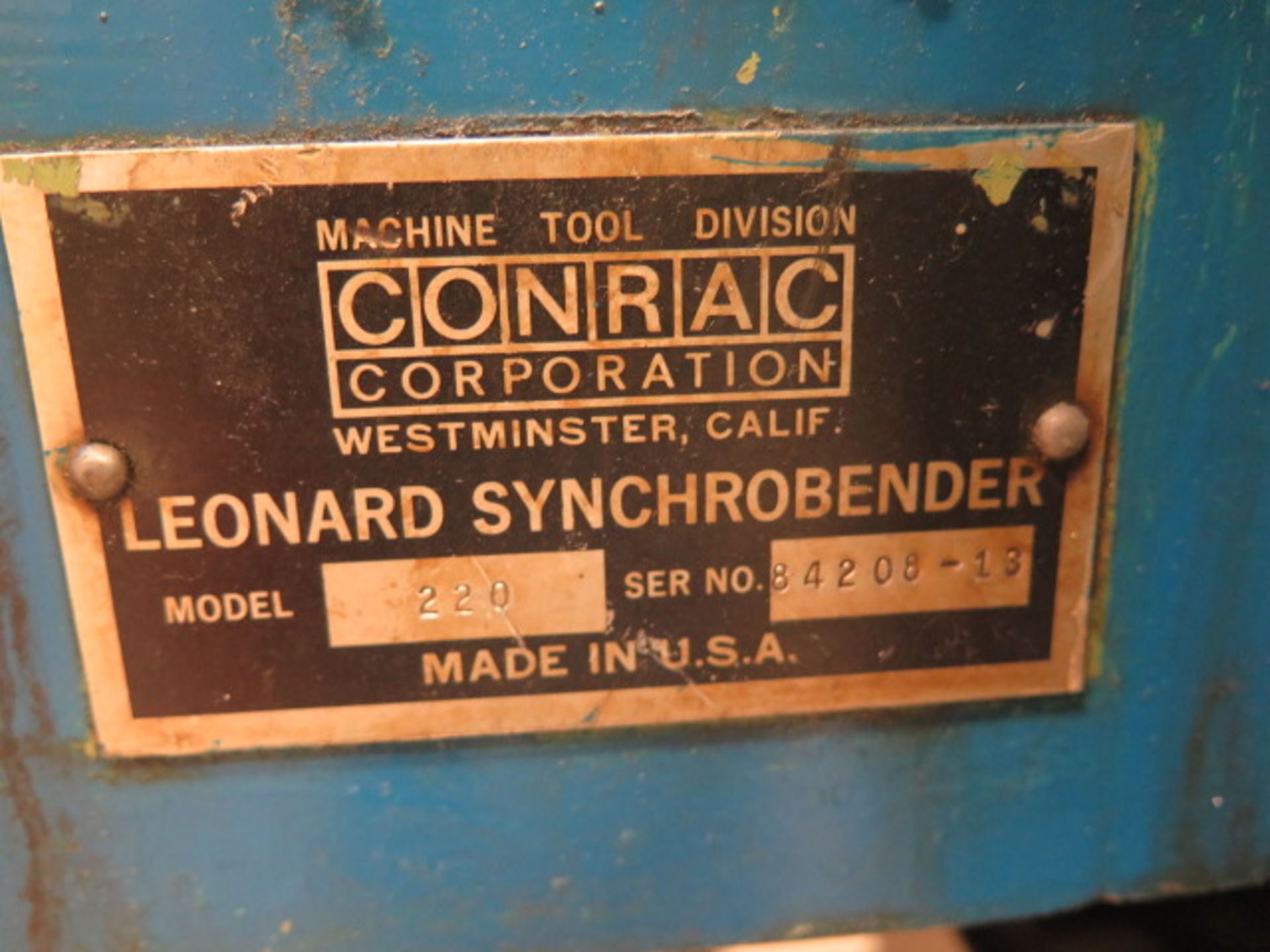 Conrac "Leonard Synchrobender" mdl. 220 Hydraulic Mandrell Type Tube Bender s/n 84208-13 w/ 1/5" - Image 12 of 12