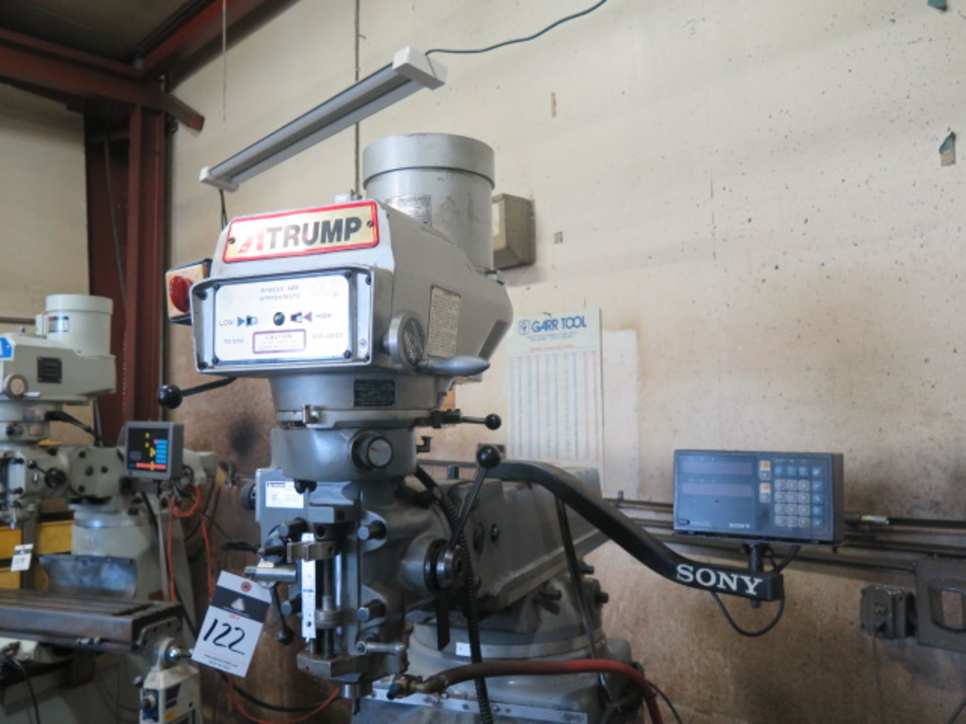 Trump K3VL Vertical Mill s/n K3VL-842W w/ Sony Programmable DRO, 3Hp Motor, 70-4200 Dial Change RPM, - Image 3 of 7