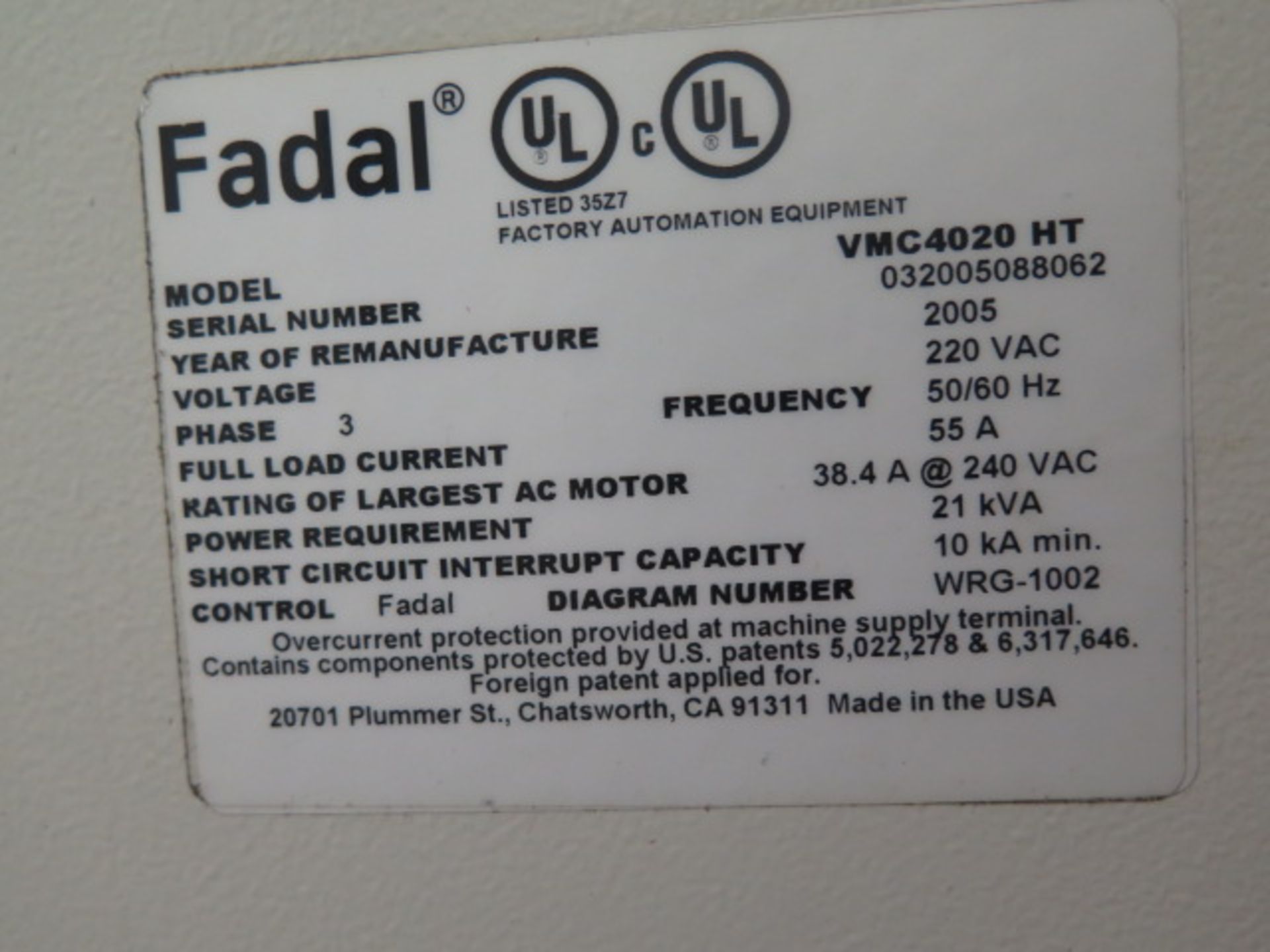2005 (Remanufactured) Fadal VMC4020HT CNC Vertical Machining Center s/n 032005088062 w/ Fadal - Image 11 of 11