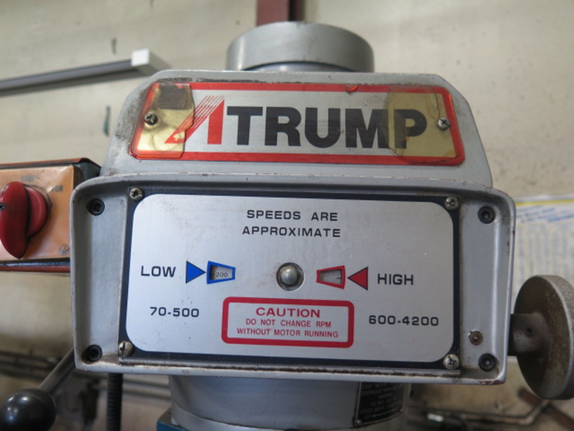 Trump K3V Vertical Mill s/n K3V-095 w/ Sony Millman Programmable DRO, 3Hp Motor, 70-4200 Dial Change - Image 7 of 7