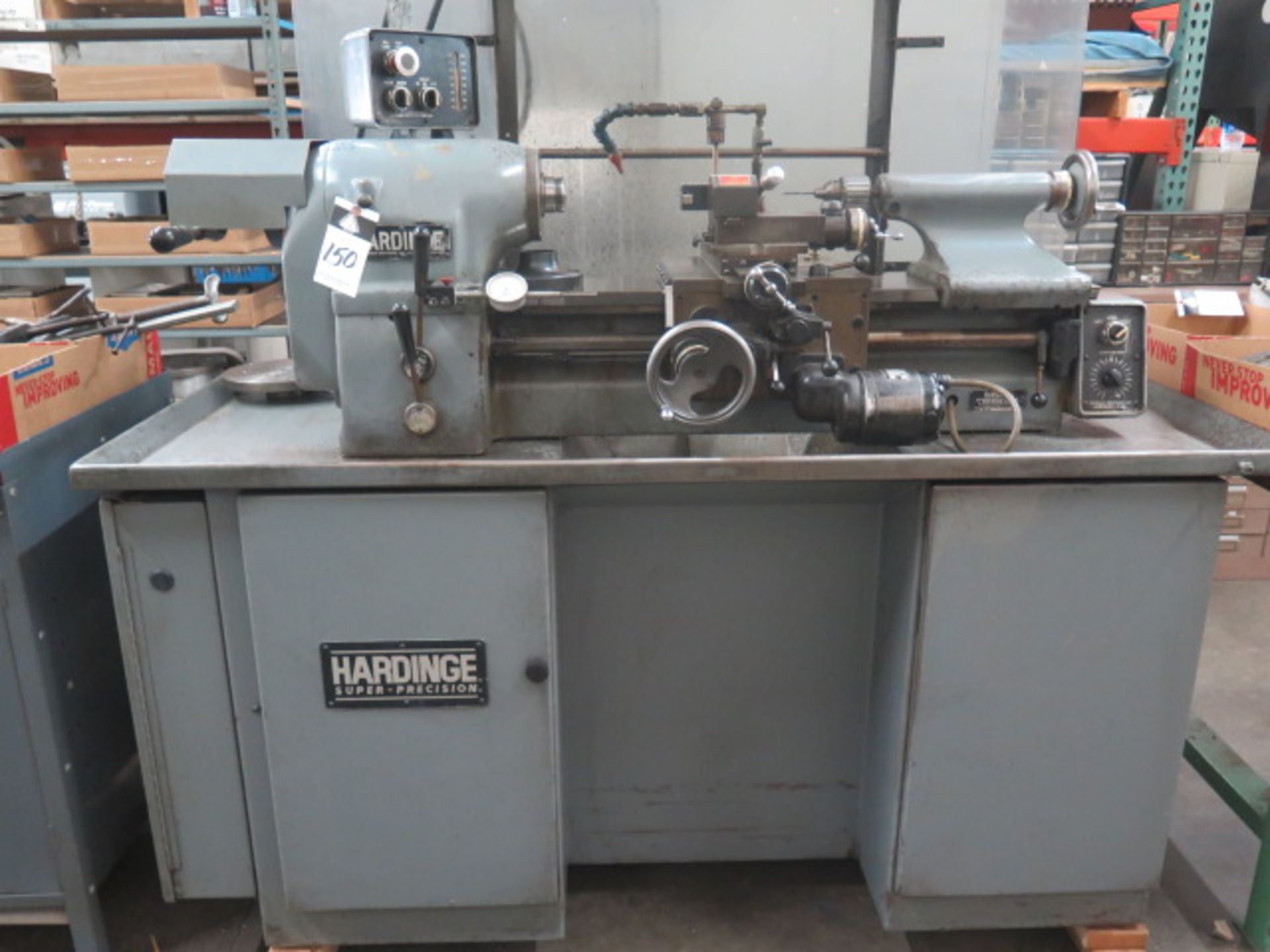 Hardinge TFB-H Wide-Bed Tool Room Lathe s/n HLV-H-9244-T w/ 125-3000 RPM, Tailstock, Power Feeds,