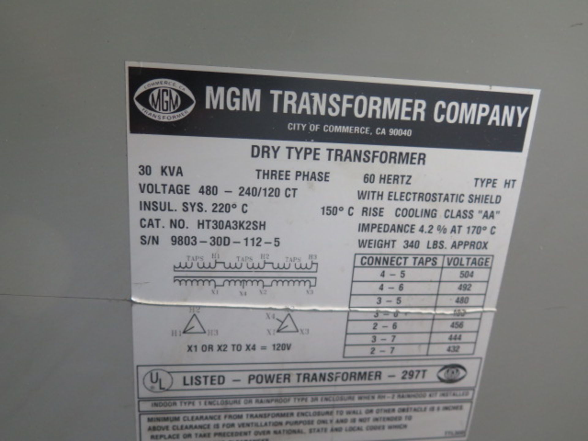 30 kVA Transformer 480-224/120 - Image 3 of 3