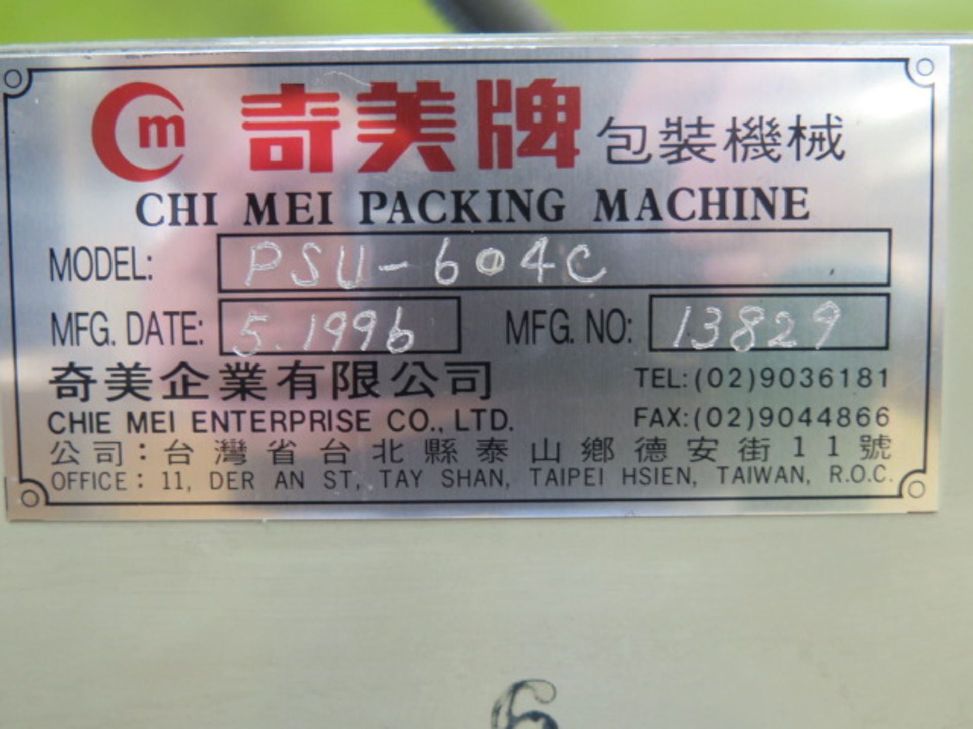 1996 Chi Mei mdl. PSU-604C Vacuum Molding System s/n 13829 w/22 3/8” x 31 ¾” Cap, Primary and - Image 10 of 10