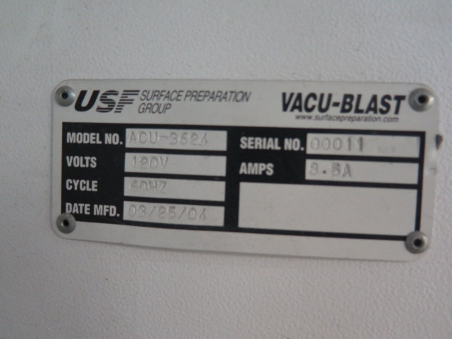 USF Vacu-Blast mdl. ACU-3624 Dry Blast Cabinet s/n 00011 - Image 5 of 5