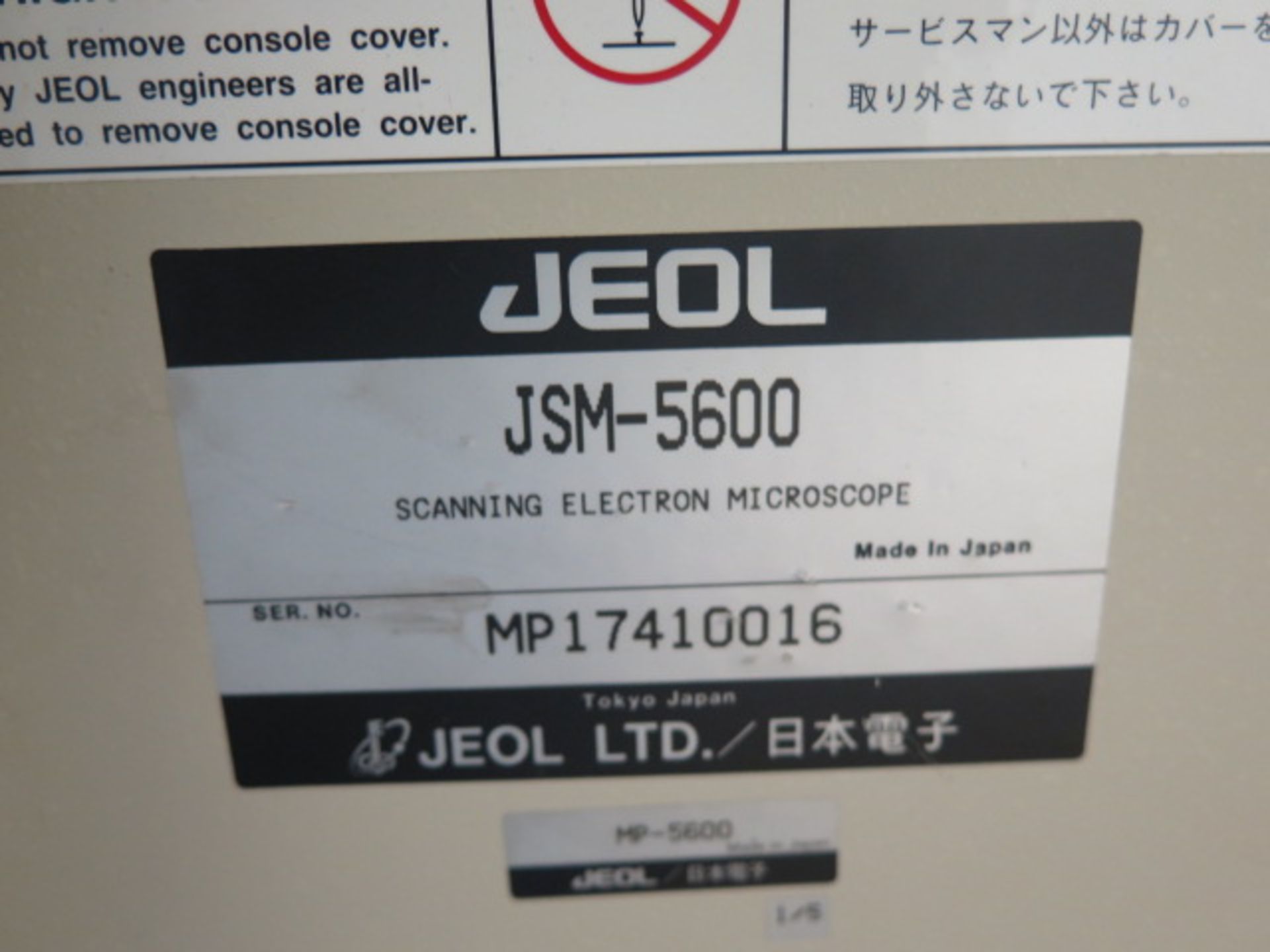 Jeol JSM-5600 Scanning Electron Microscope s/n MP17410016 w/ 125mm Specimin Size, Tungsten Filamennt - Image 7 of 7