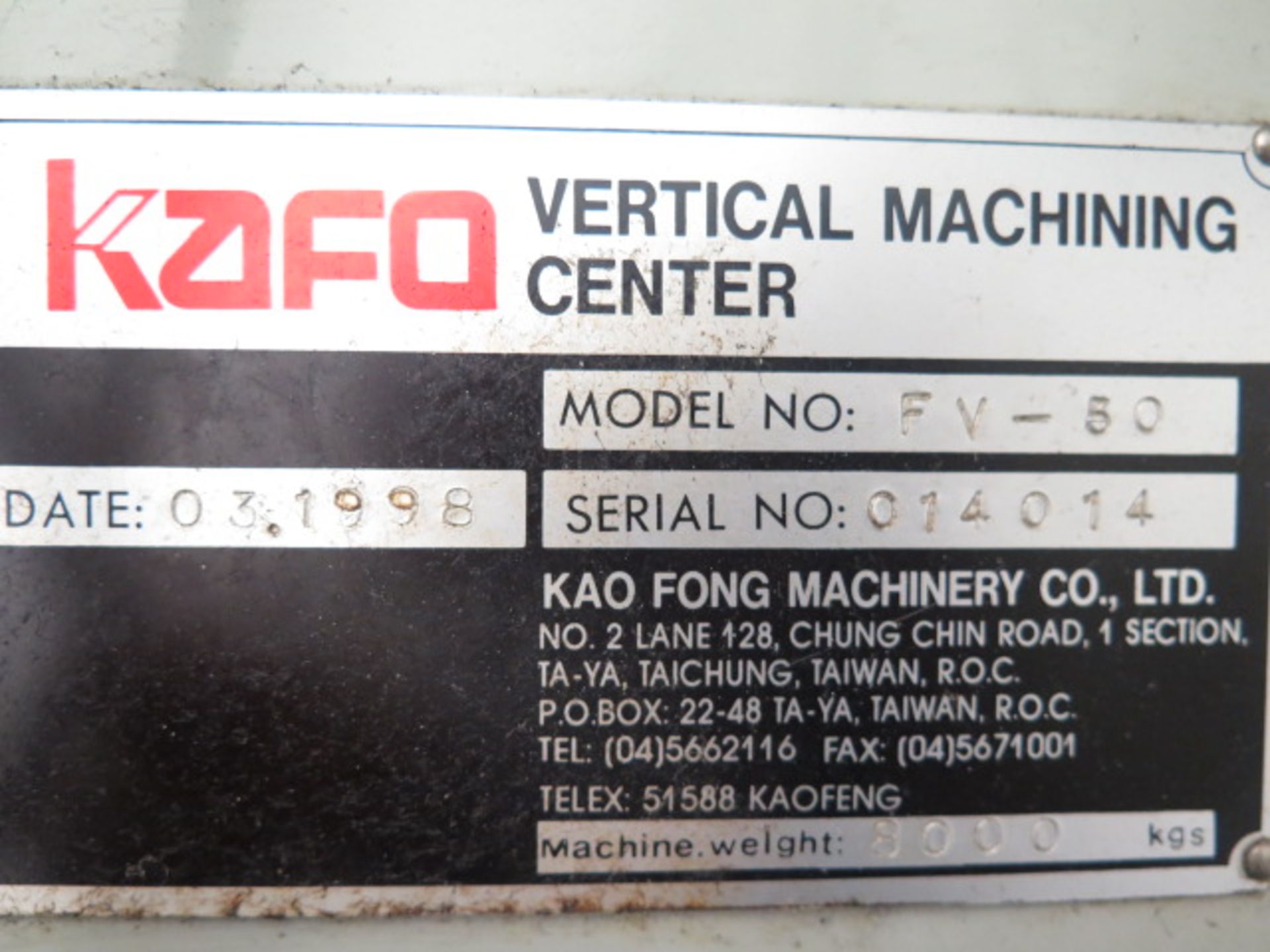 1998 Femtec / Kafo FV-50 CNC Vertical Machining Center s/n 014014 w/ Fanuc Series 0-M Controls, Hand - Image 12 of 12