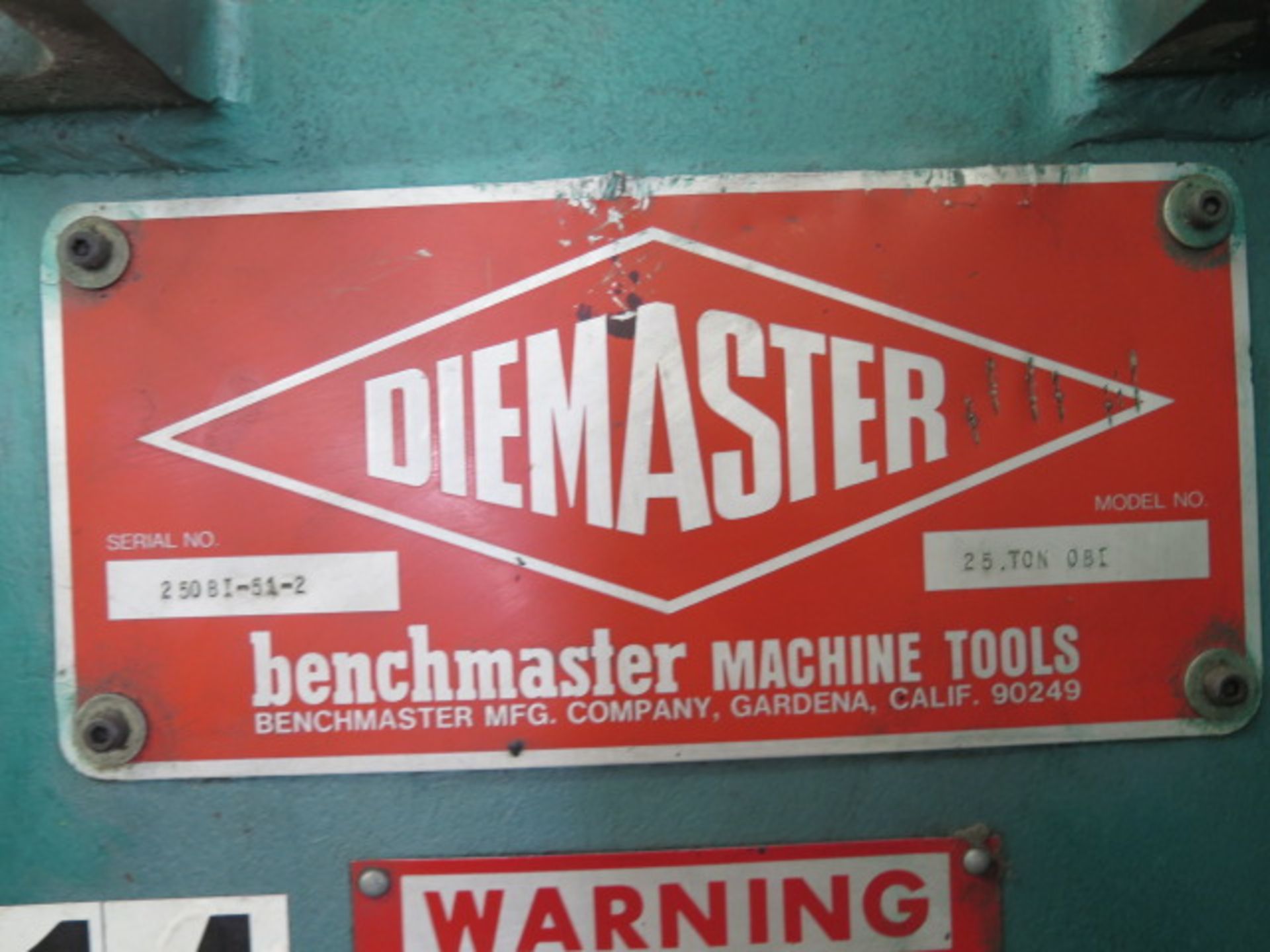 Benchmaster "Diemaster" 25 Ton OBI Stamping Press s/n 25OBI-51-2 w/ Wintriss WPC Clutch and Brake - Image 7 of 7