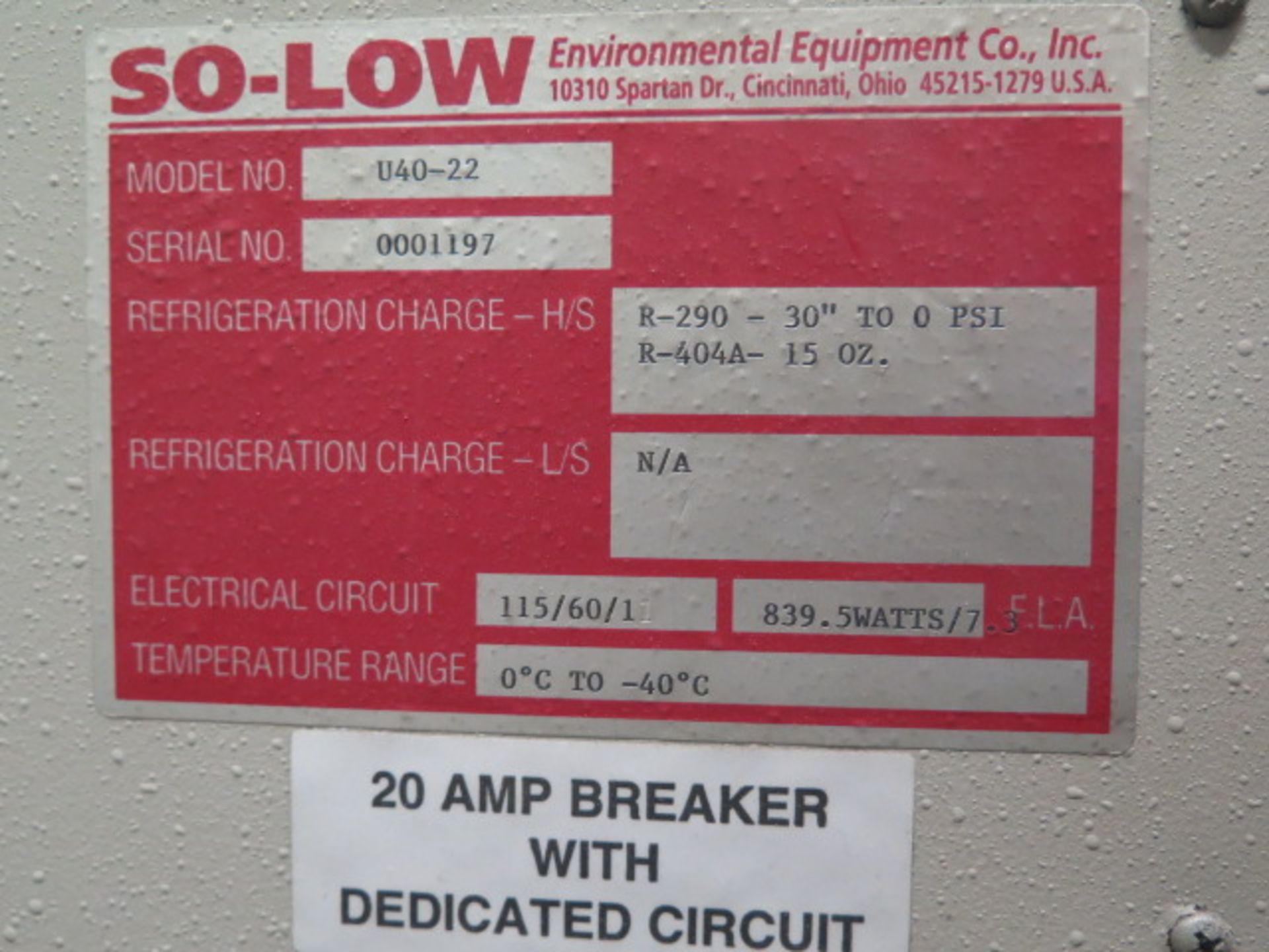 So-Low mdl. U40-22 Ultra-Low Freezer s/n 0001197 w/ Digital Temperature Control - Image 6 of 6