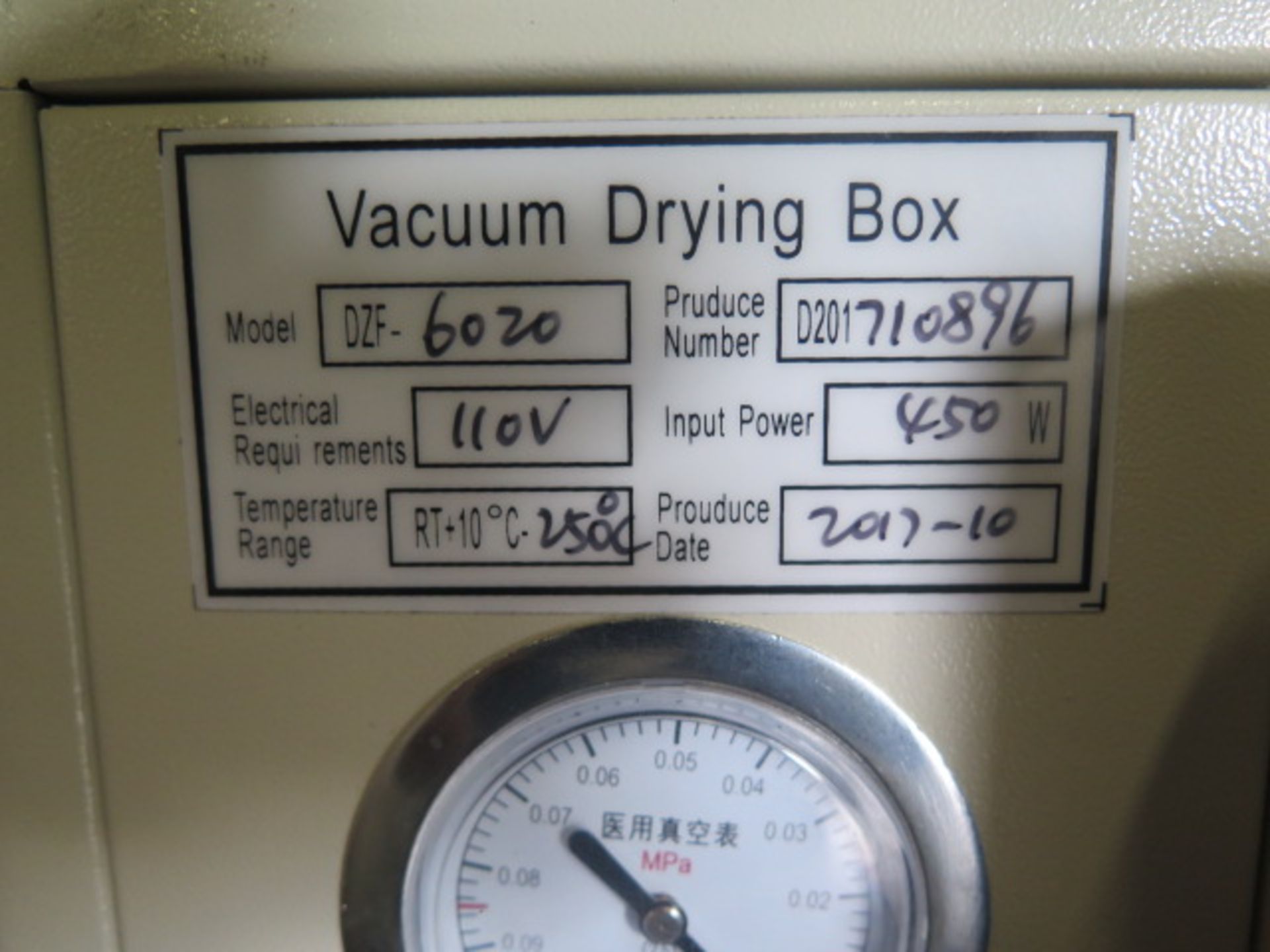 2017 Import mdl. DZF-6020 450 Watt Vacuum Drying Oven w/ 10-250 Deg C, 110 Volt - Image 5 of 5