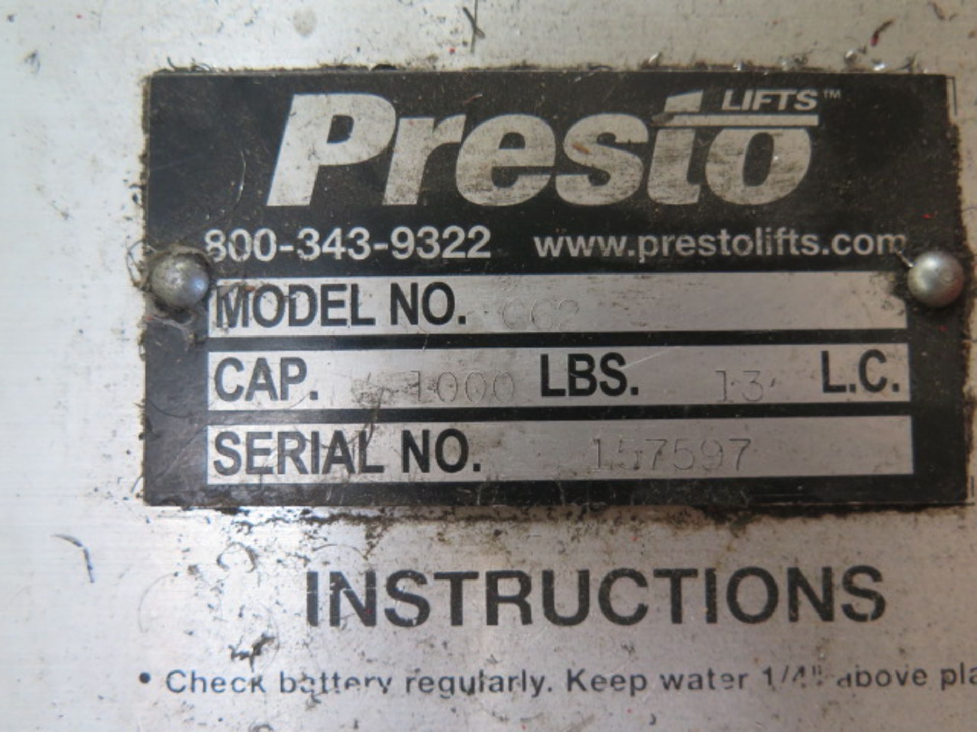 Presto mdl. C62 1000 Lb Cap Electric/Hydraulic Pallet Mover s/n 157597 - Image 3 of 3