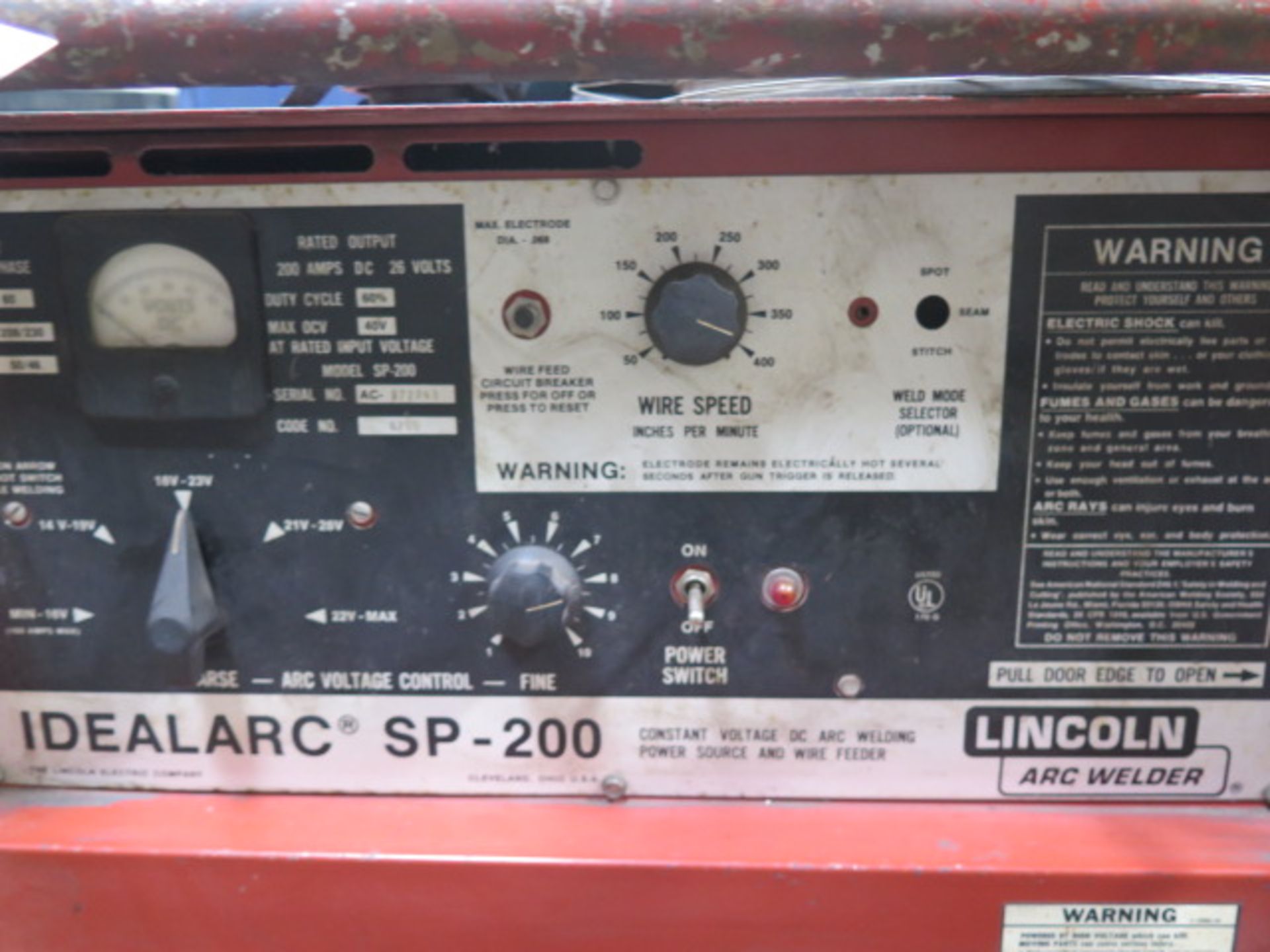 Lincoln Idealarc SP-200 CV-DC Arc Welding Power Source and Wire Feeder s/n AC-572263 - Image 4 of 4