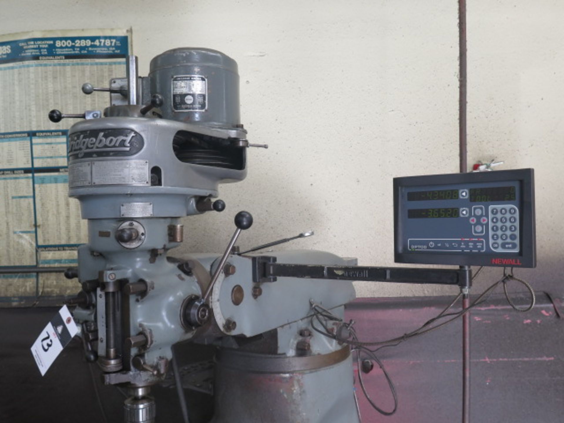 Bridgeport Vertical Mill w/ Newall DP700 Programmable DRO, 1.5Hp Motor, 80-2720 RPM, 8-Speeds, Power - Image 3 of 9