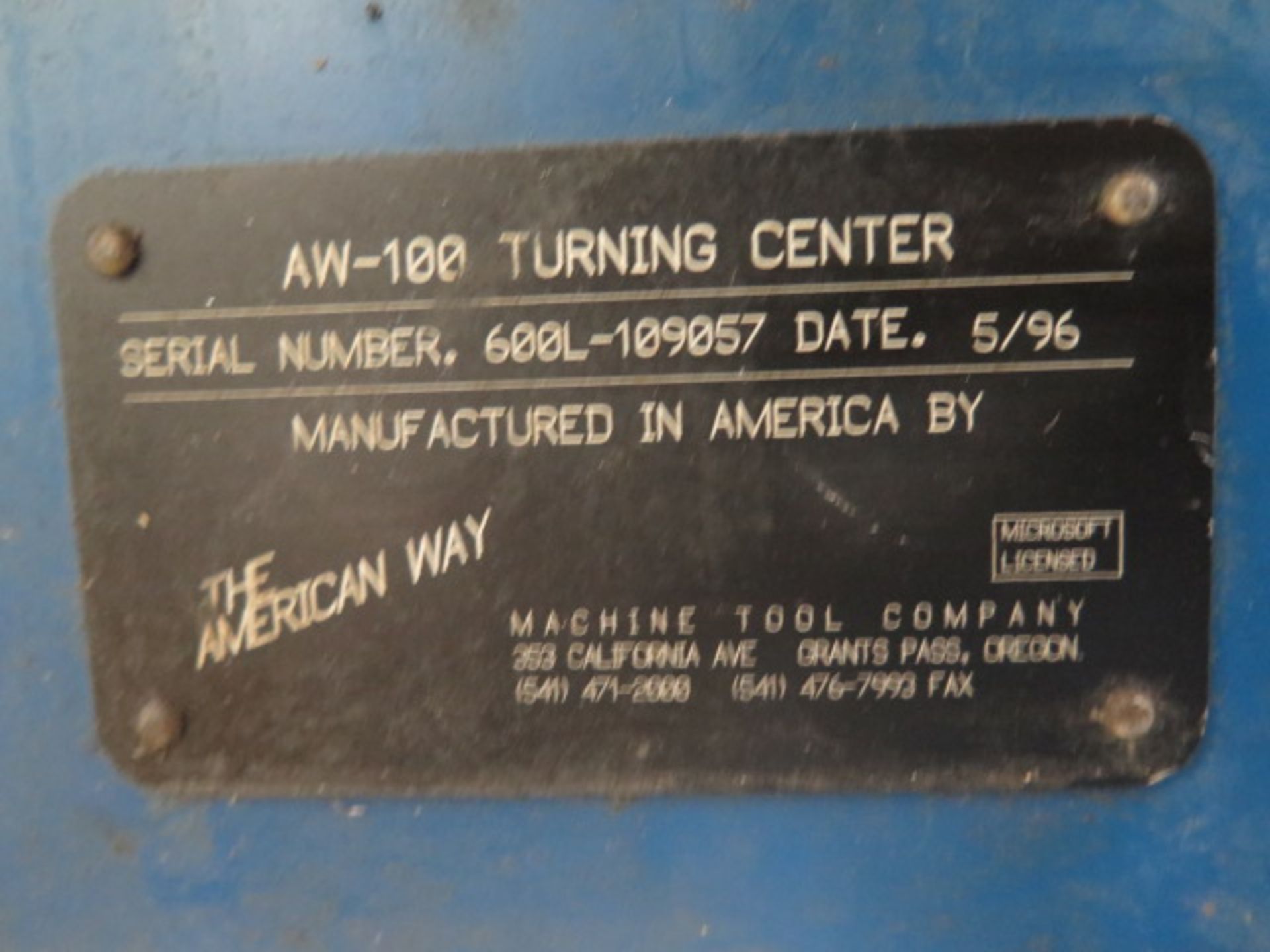 1996 American Way AW-100 CNC Cross Slide Lathe s/n 600L-109057 w/ American Way Controls, 5C Spindle, - Image 12 of 12